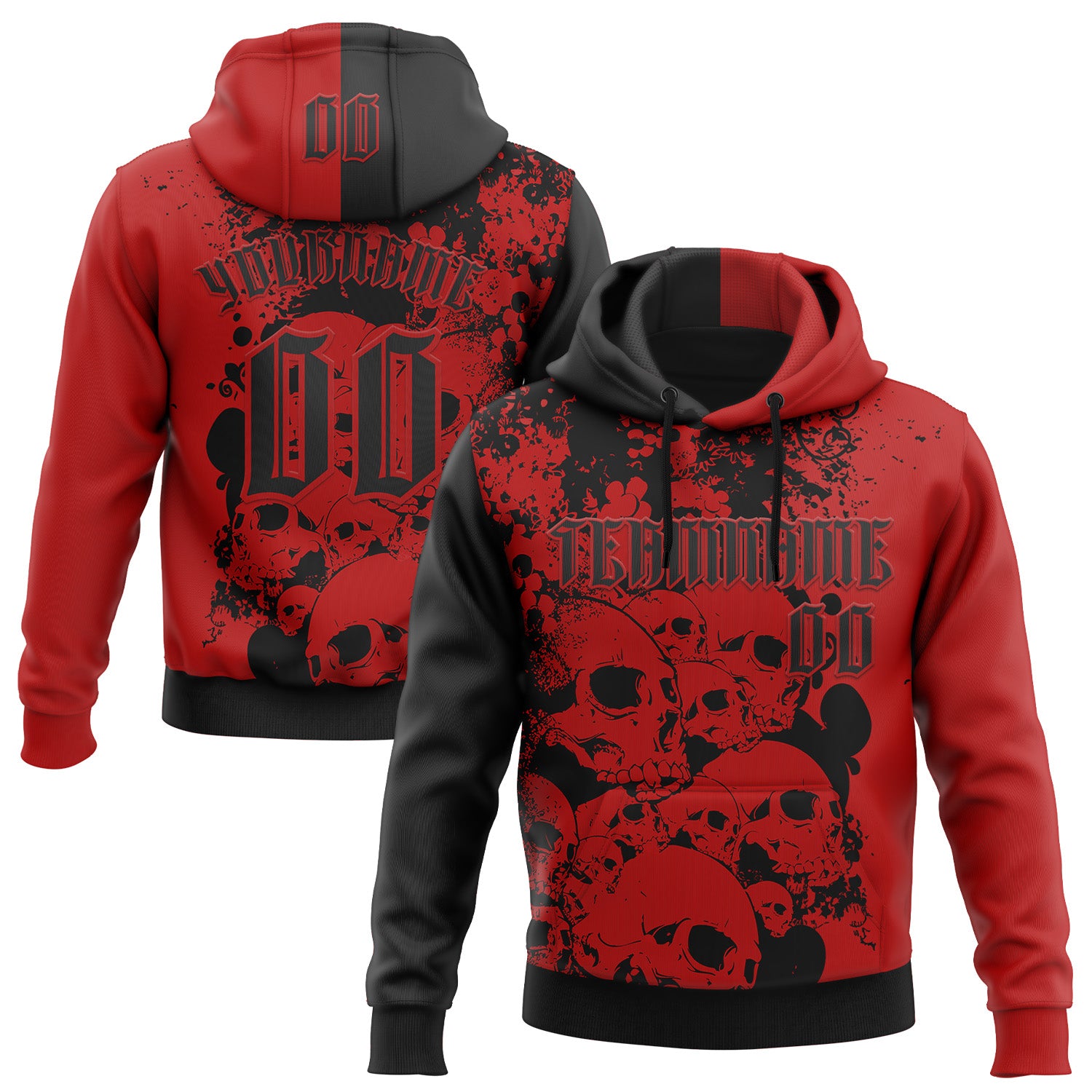 FansIdea Custom Red Black 3D Skull Gothic Splash Vintage Grunge Art Sports Pullover Sweatshirt Hoodie - $32.99 at Proof Eyewear