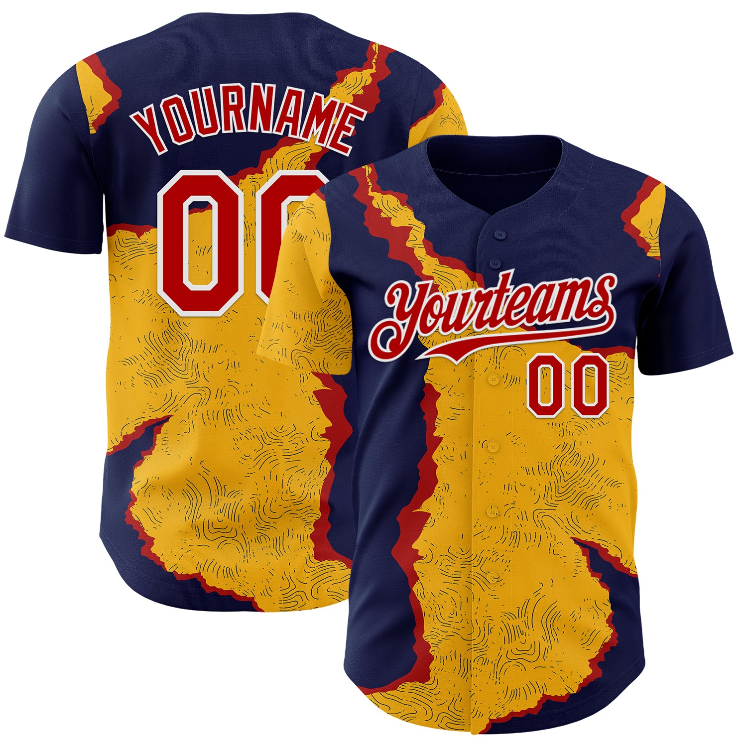 FansIdea Custom Navy Red Gold-White Geometric Patchwork Asymmetry Torn Authentic Baseball Jersey - $29.99 at Proof Eyewear