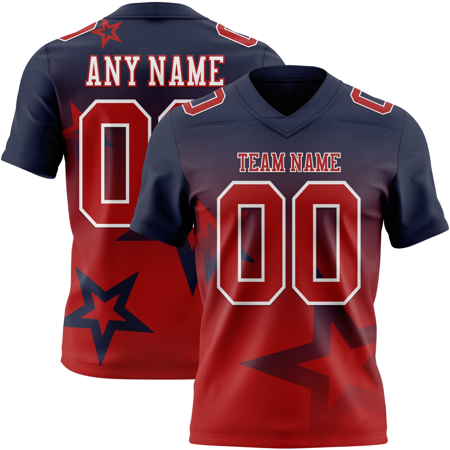 FansIdea Custom Navy Red-White Authentic Gradient Style Twinkle Star Football Jersey - $19.99 at Proof Eyewear