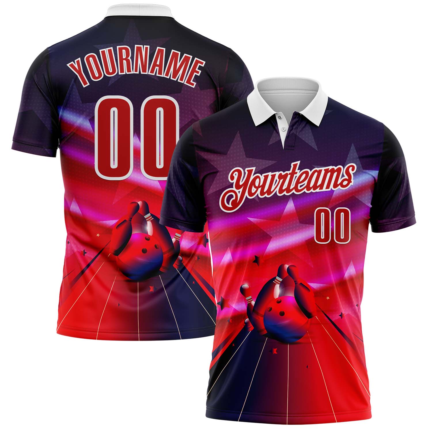 FansIdea Custom Navy Red-White Bowling Strike American Inspired Performance Polo Shirt - $19.99 at Proof Eyewear