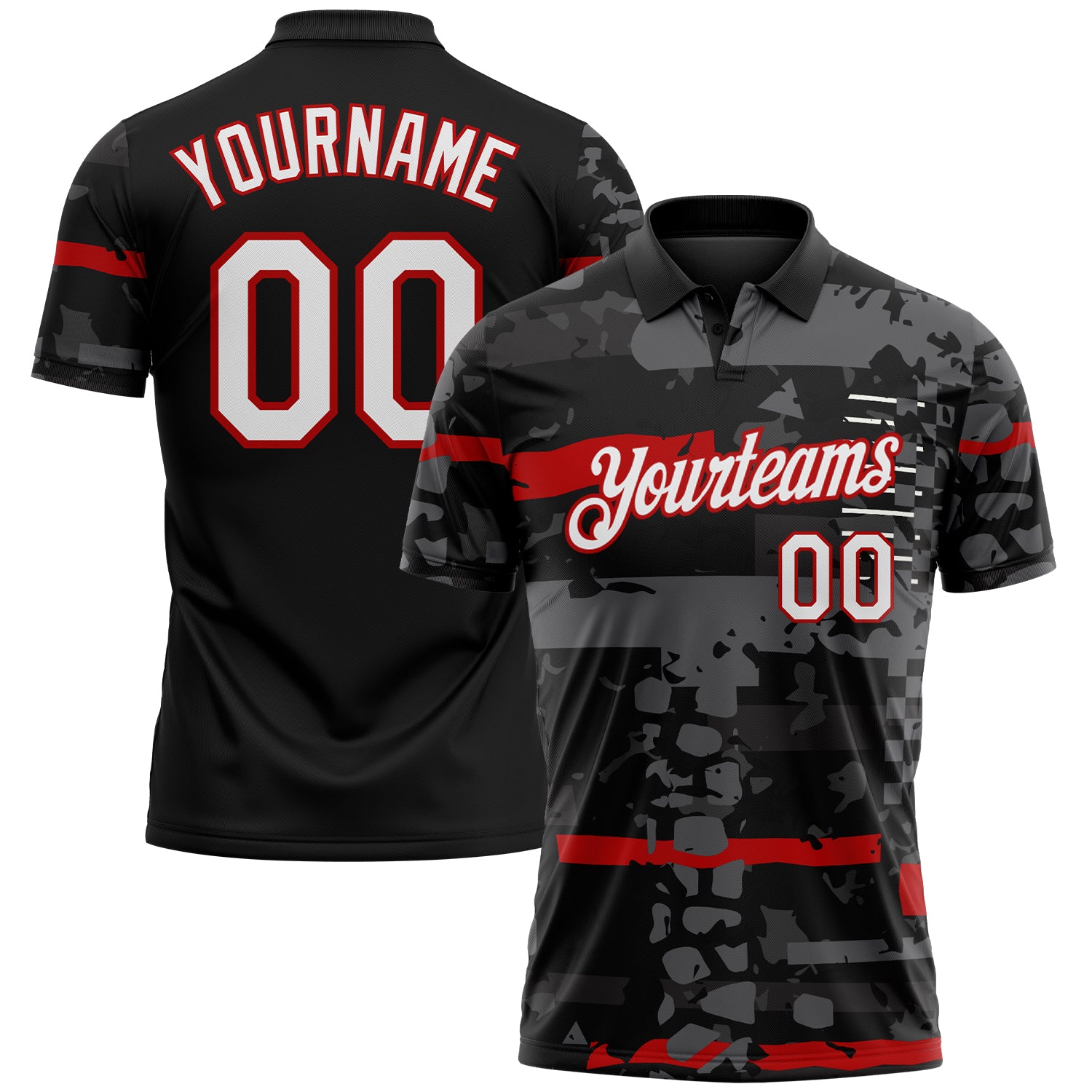 FansIdea Custom Black White-Red Abstract Geometric Mashup Grunge Performance Polo Shirt - $19.99 at Proof Eyewear