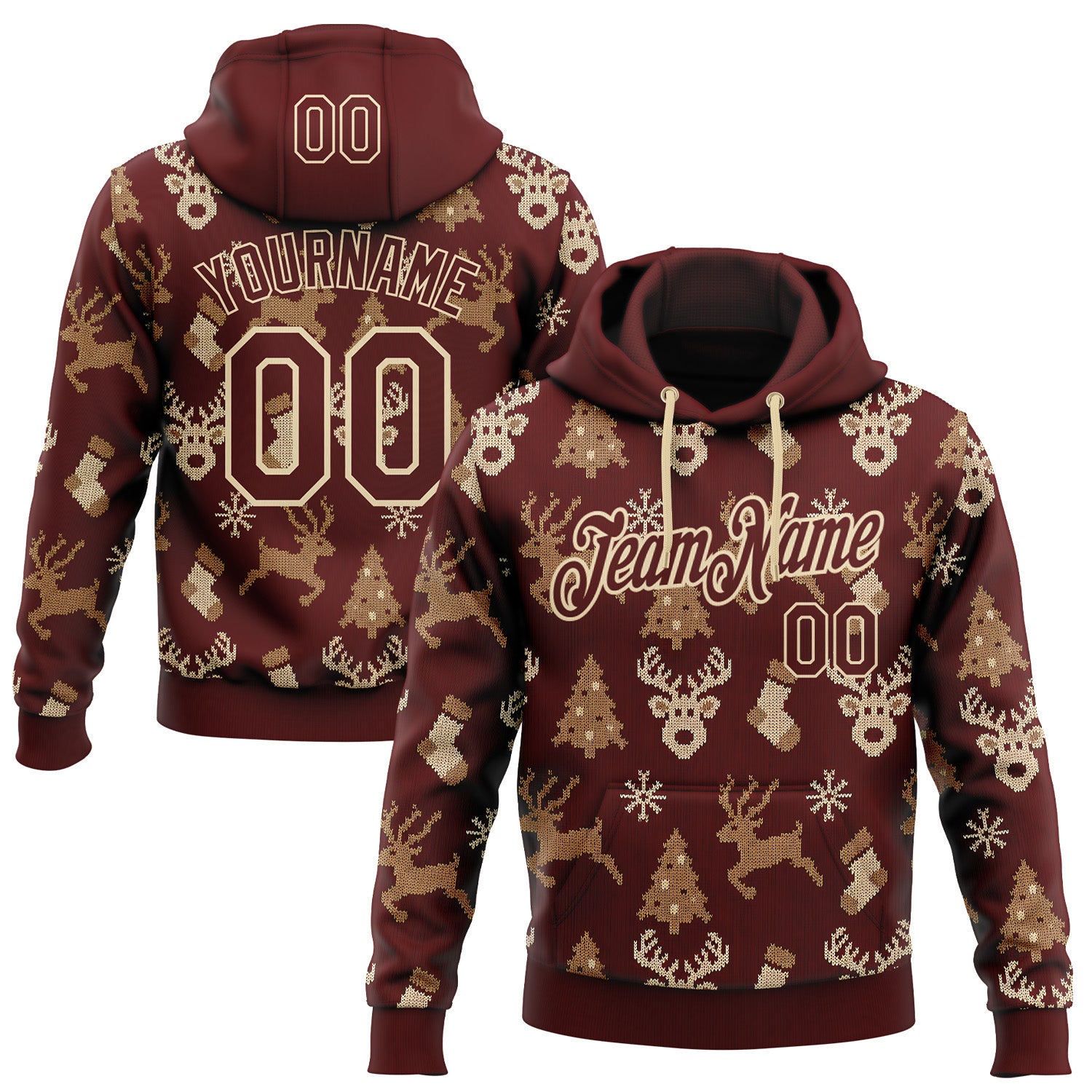 FansIdea Custom Red-Cream Christmas Retro Reindeer Pullover Sweatshirt Hoodie - $32.99 at Proof Eyewear