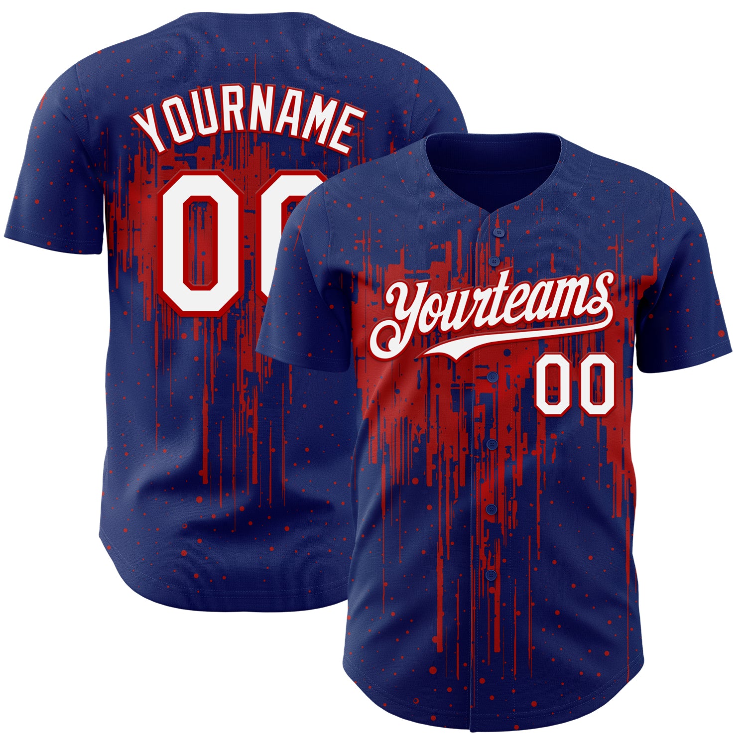 FansIdea Custom Royal White-Red Dripping Splatter Paint Authentic Baseball Jersey - $29.99 at Proof Eyewear