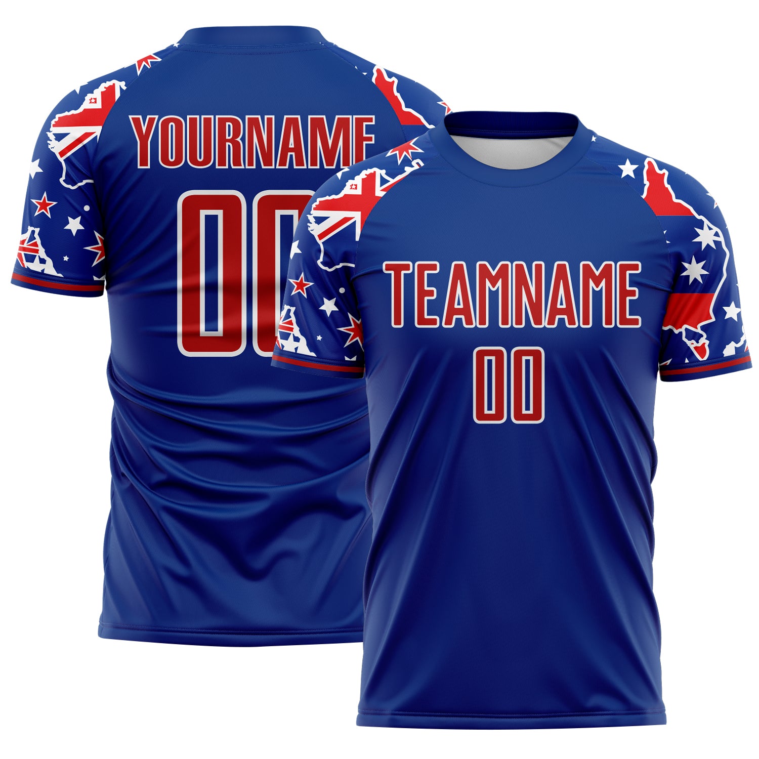 FansIdea Custom Royal Red-White Australian Flag Country Map Sublimation Soccer Uniform Jersey - $16.99 at Proof Eyewear