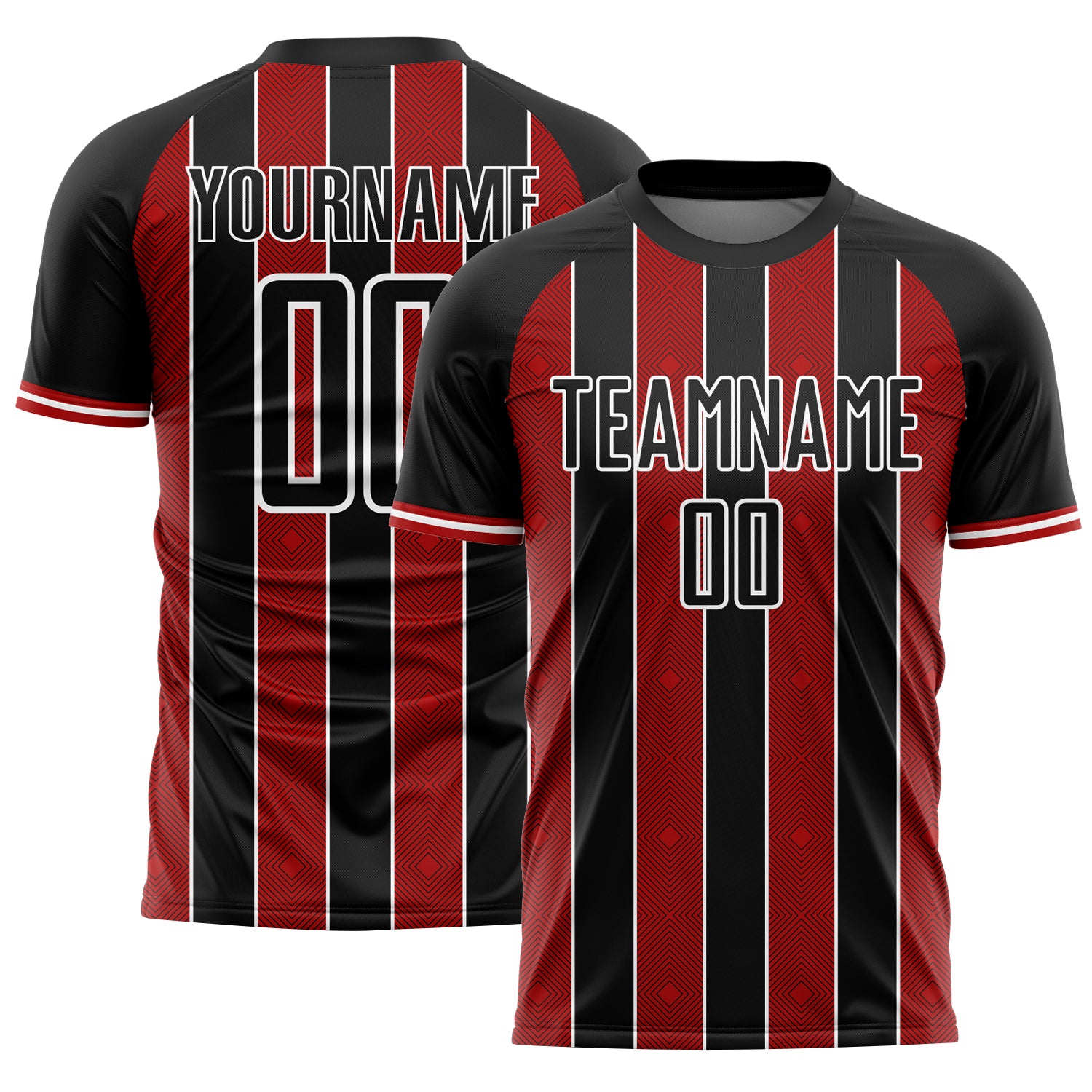 FansIdea Custom Black Red-White Pinstripe Line Sports Sublimation Soccer Uniform Jersey - $16.99 at Proof Eyewear