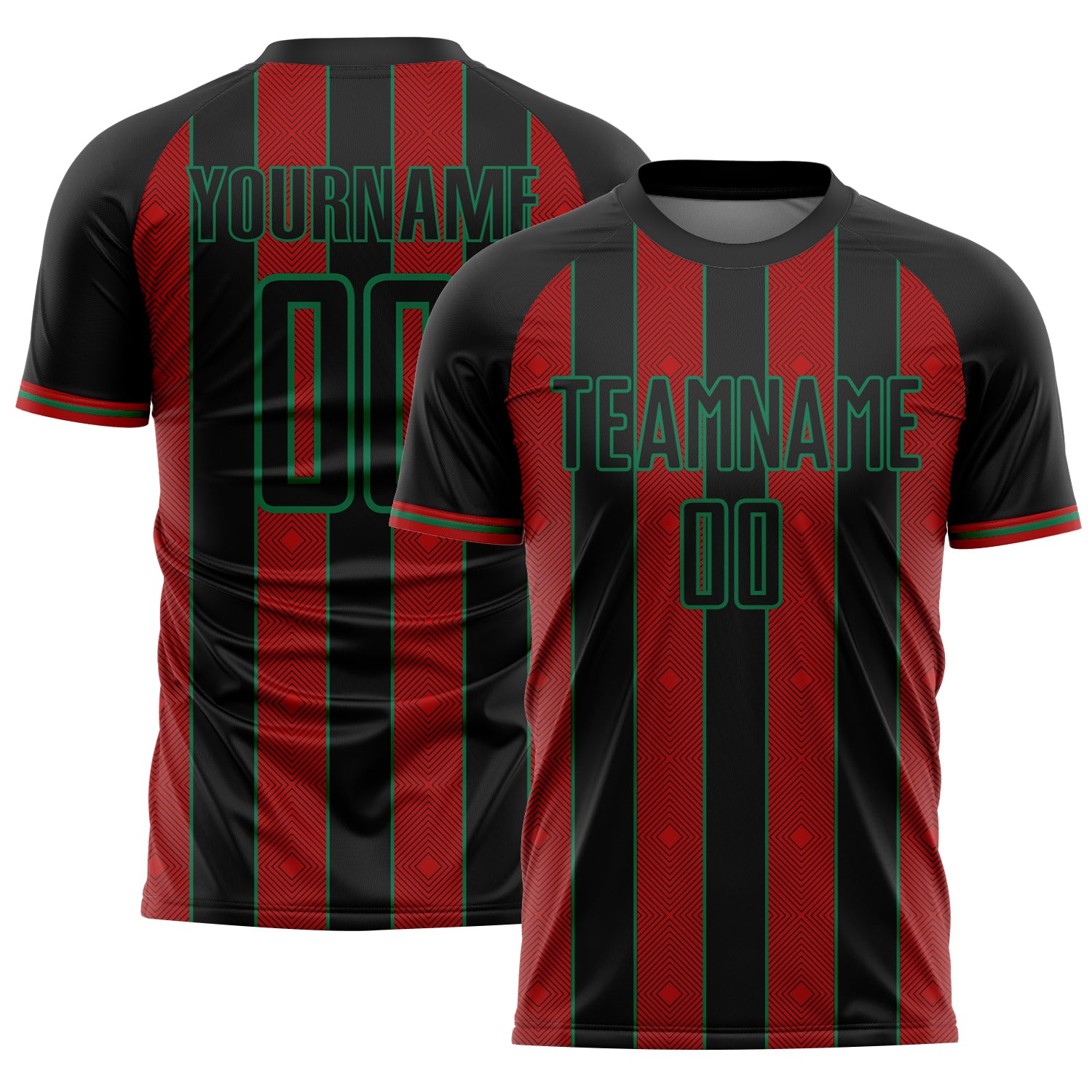 FansIdea Custom Black Red-Kelly Green Pinstripe Line Sports Sublimation Soccer Uniform Jersey - $16.99 at Proof Eyewear