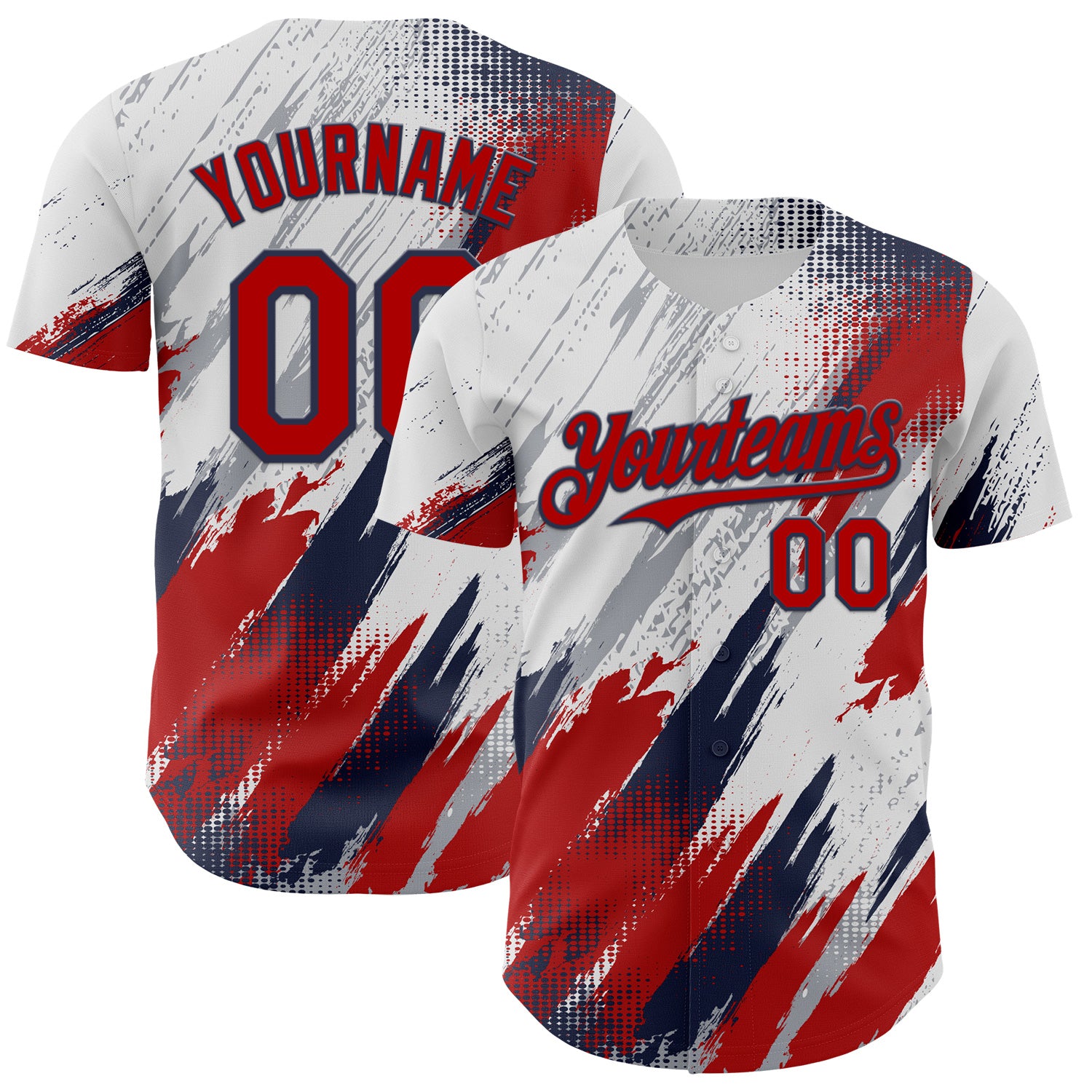 FansIdea Custom White Red Gray-Navy Diagonal Grunge Brush Stroke Halftone Authentic Baseball Jersey - $29.99 at Proof Eyewear