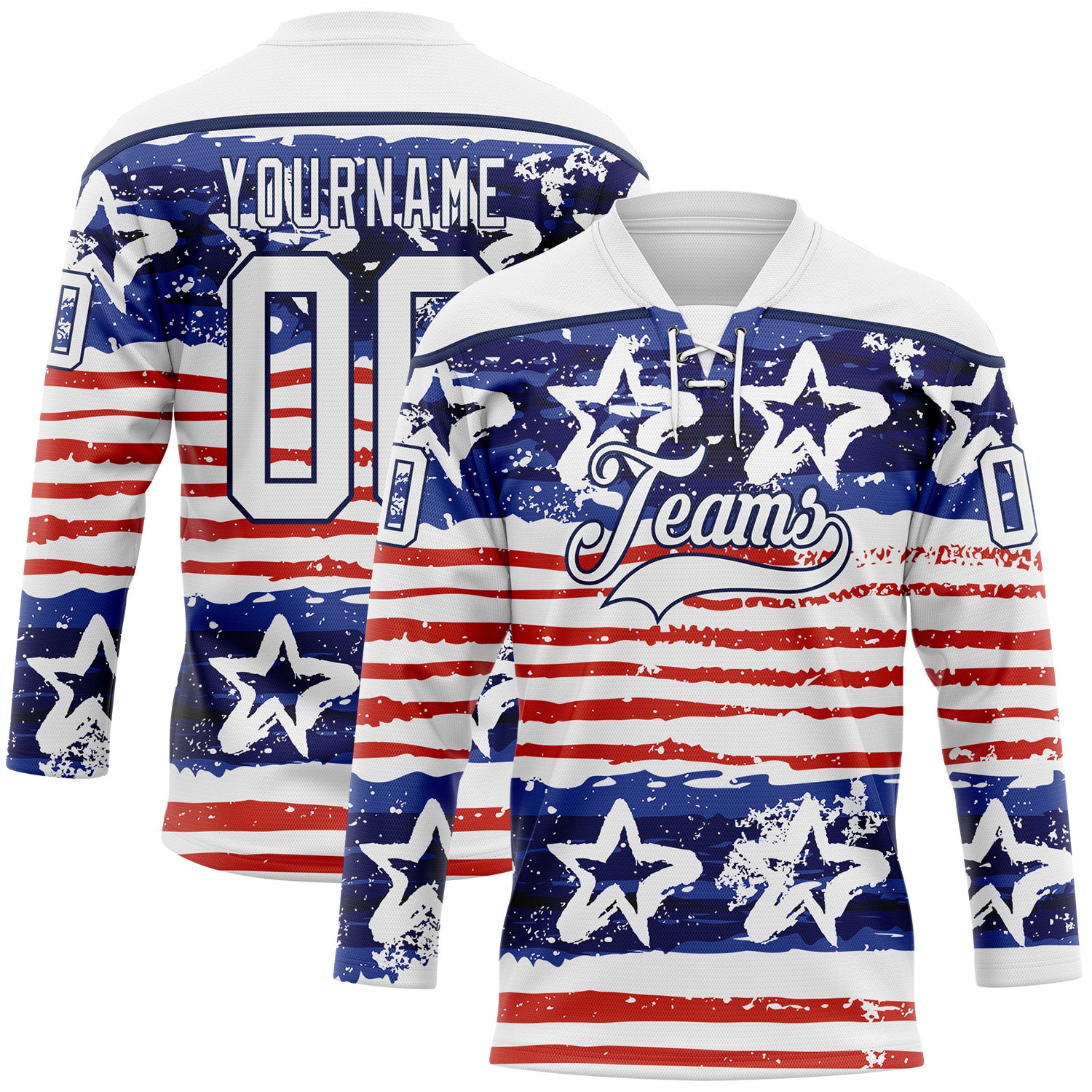 FansIdea Custom White Red-Navy American Flag Painted Hockey Lace Neck Jersey - $29.99 at Proof Eyewear