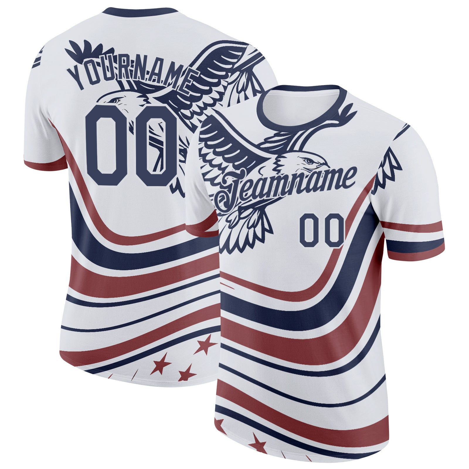 FansIdea Custom White Blue-Red USA Eagle And Star Soccer Jersey Performance T-Shirt - $14.99 at Proof Eyewear