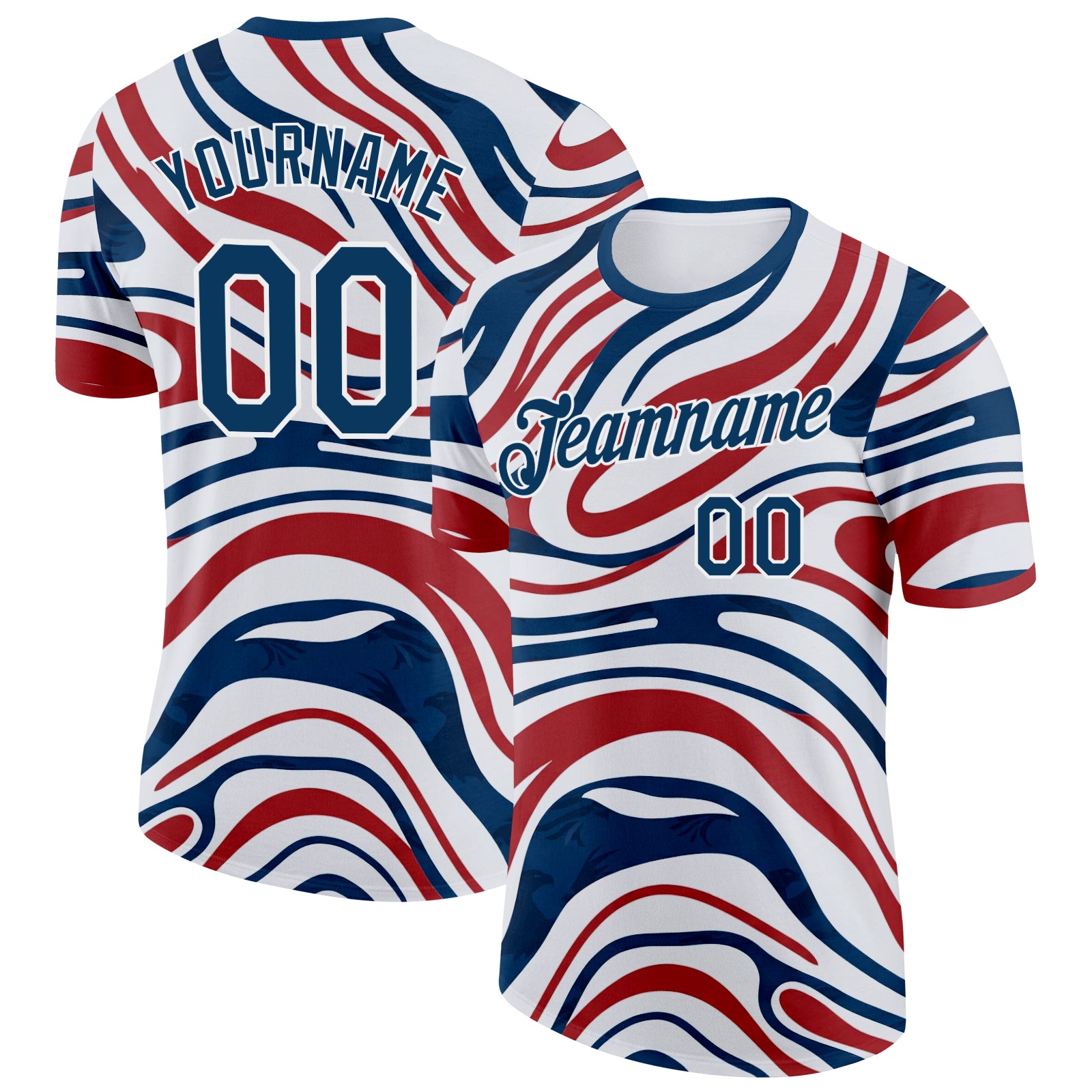 FansIdea Custom White Blue-Red American Abstract Liquid Soccer Jersey Performance T-Shirt - $14.99 at Proof Eyewear