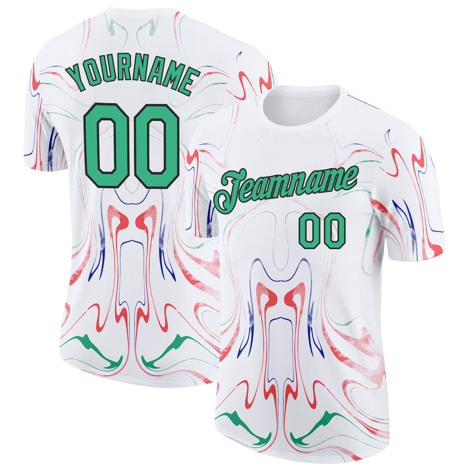 FansIdea Custom White Green Red Blue-Black Italy Liquid Fluid Soccer Jersey Performance T-Shirt - $14.99 at Proof Eyewear