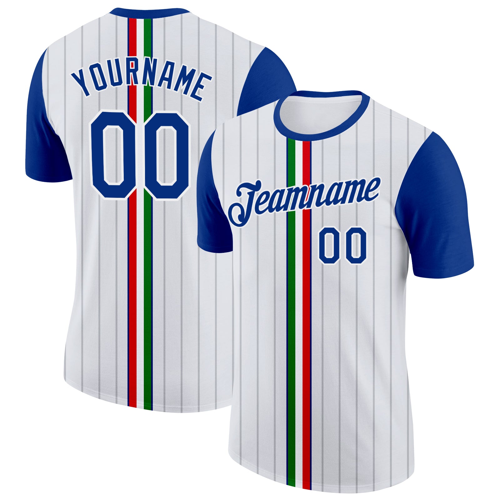 FansIdea Custom White Royal Red-Green Italy Stripe Soccer Jersey Performance T-Shirt - $14.99 at Proof Eyewear