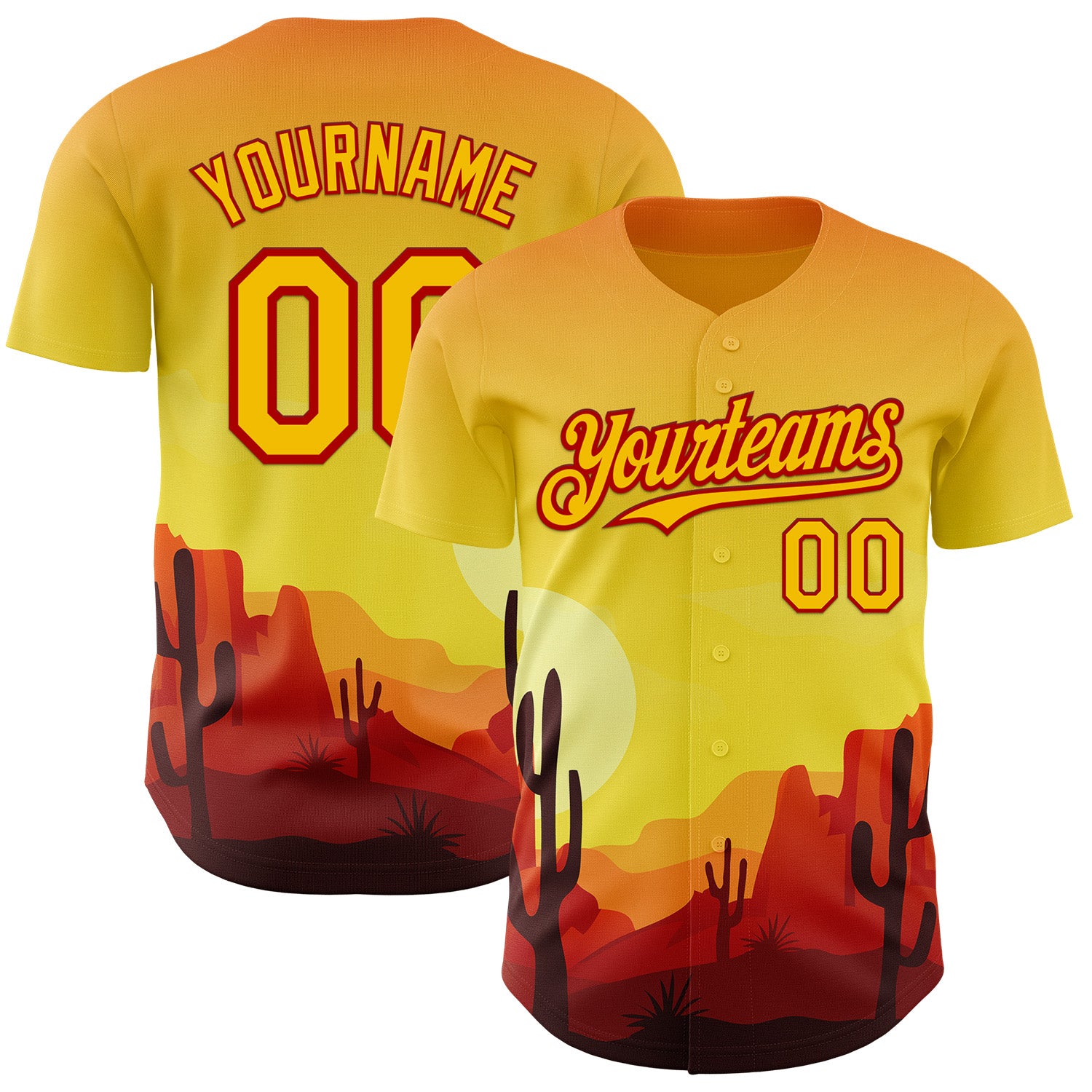 FansIdea Custom Yellow Red Texas Sunset Southwest Landscape City Edition Authentic Baseball Jersey - $29.99 at Proof Eyewear