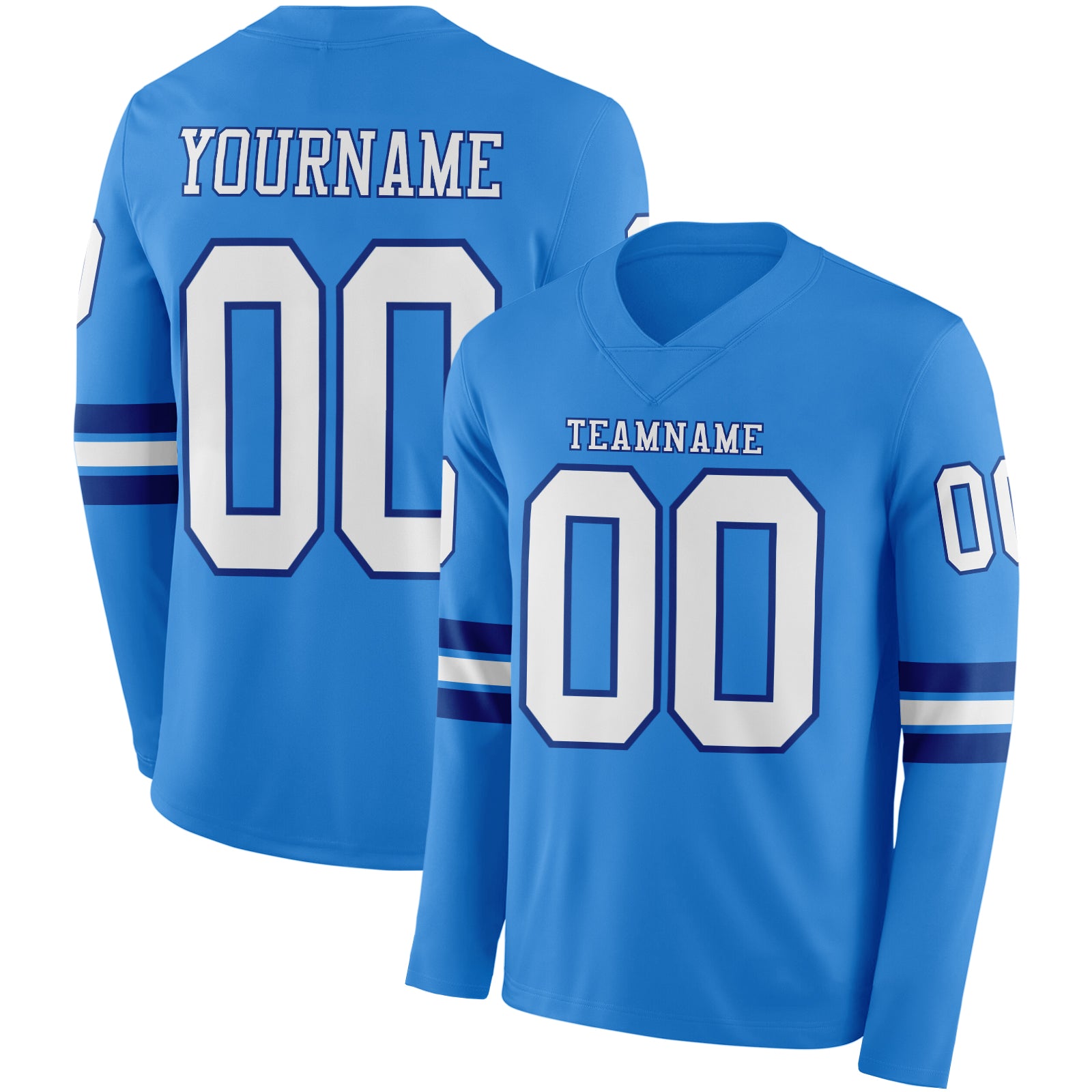 FansIdea Custom Powder Blue White-Royal Long Sleeve Authentic Football Jersey - $24.99 at Proof Eyewear