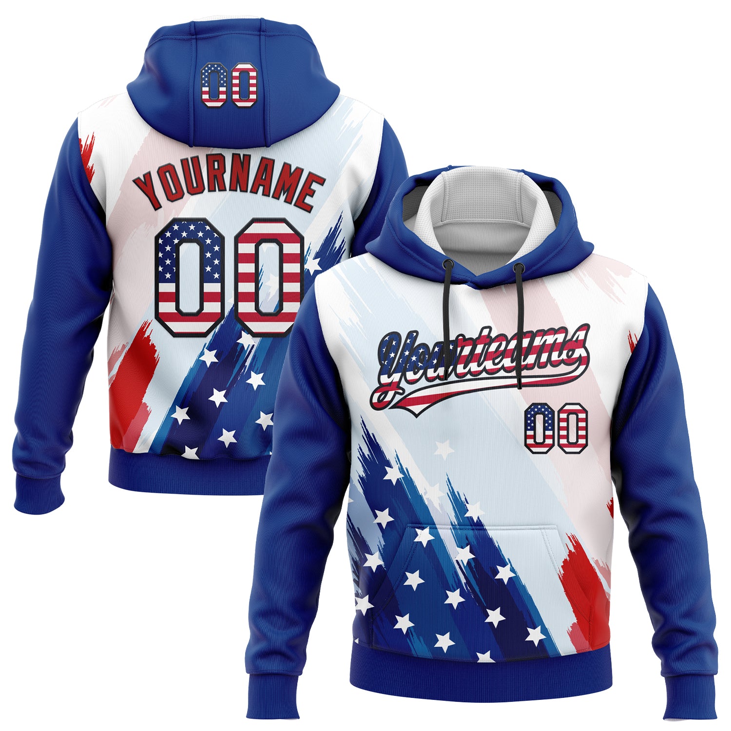 FansIdea Custom Stitched White USA Flag Royal Black-Red 3D American Flag Sports Pullover Sweatshirt Hoodie - $32.99 at Proof Eyewear