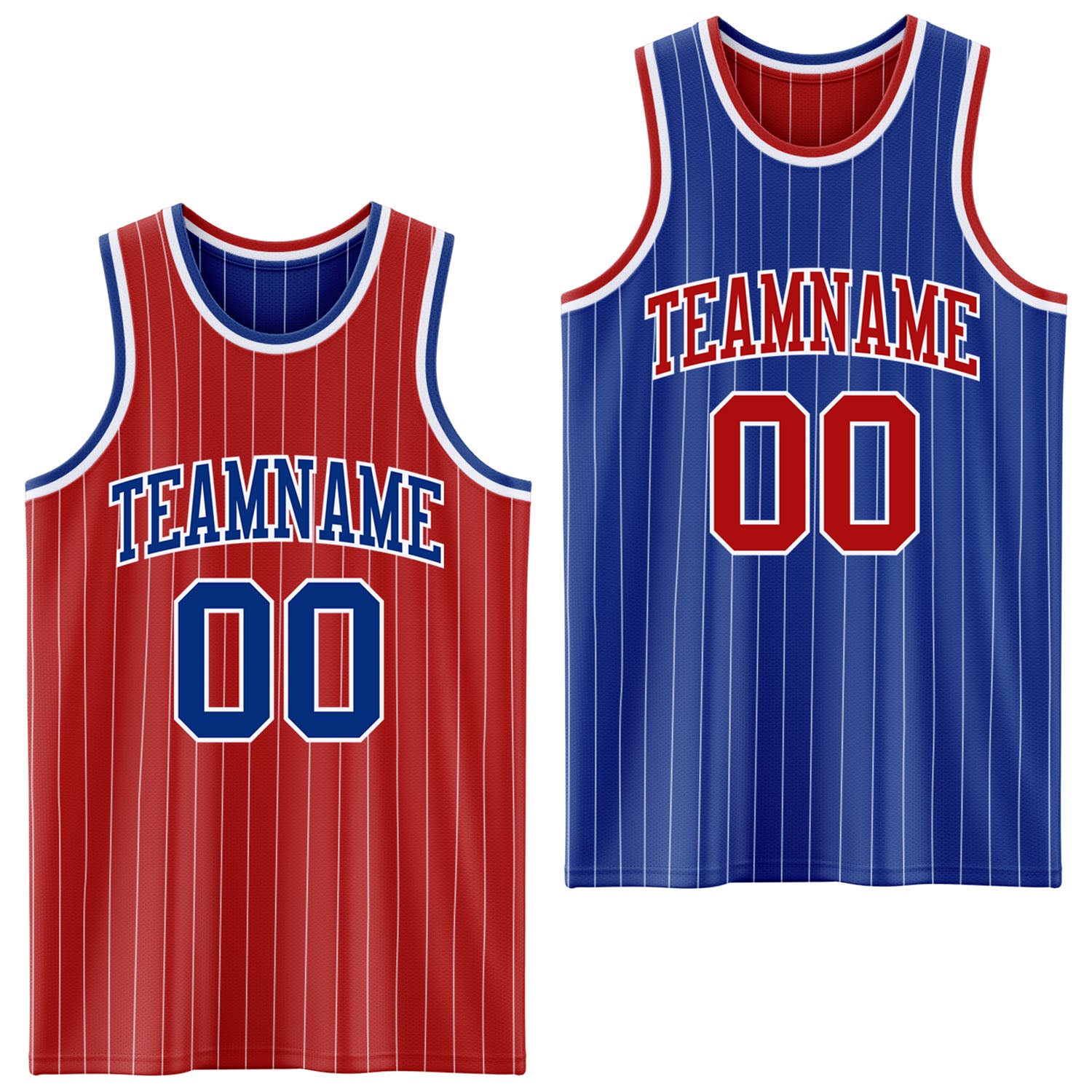 FansIdea Custom Red White Pinstripe-Royal Reversible Double Side Sublimation Basketball Set Jersey - $17.99 at Proof Eyewear
