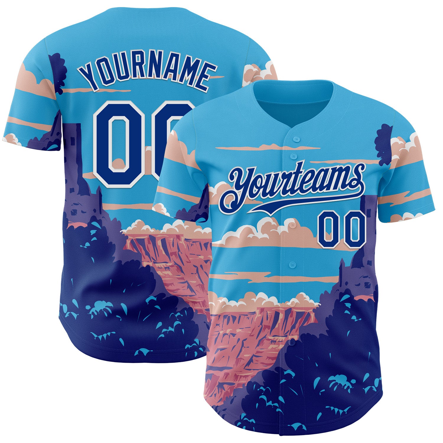 Fansidea-artist-collabs Custom Sky Blue Royal-White Aloysius Patrimonio Desert View Watchtower In Grand Canyon National Park WPA Authentic Baseball Jersey - $34.99 at Proof Eyewear
