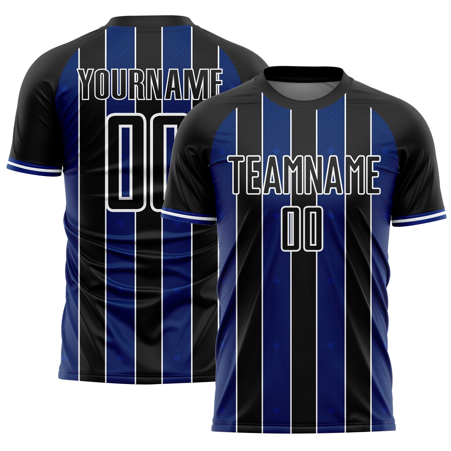 FansIdea Custom Black Royal-White Pinstripe Line Sports Sublimation Soccer Uniform Jersey - $16.99 at Proof Eyewear