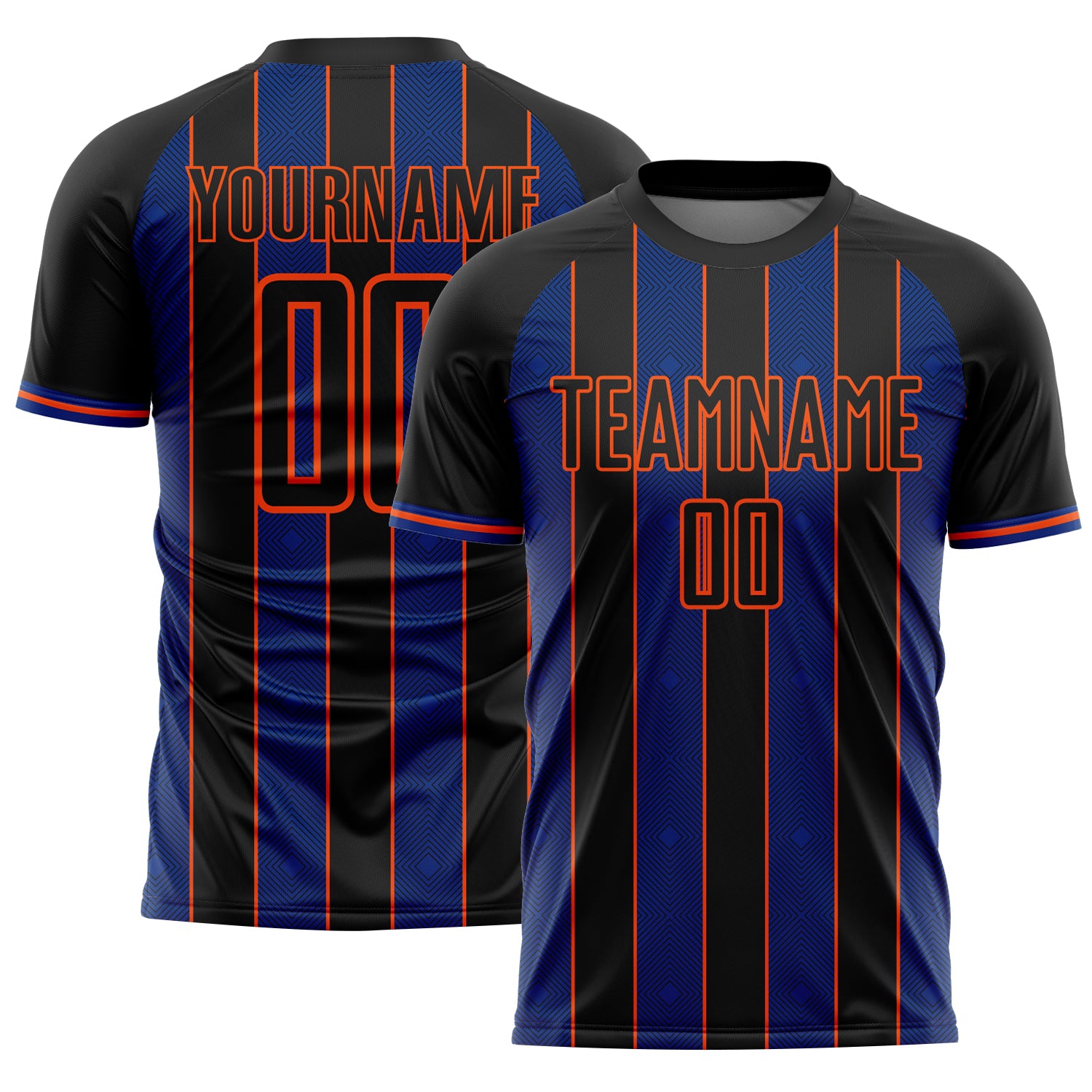 FansIdea Custom Black Royal-Orange Pinstripe Line Sports Sublimation Soccer Uniform Jersey - $16.99 at Proof Eyewear