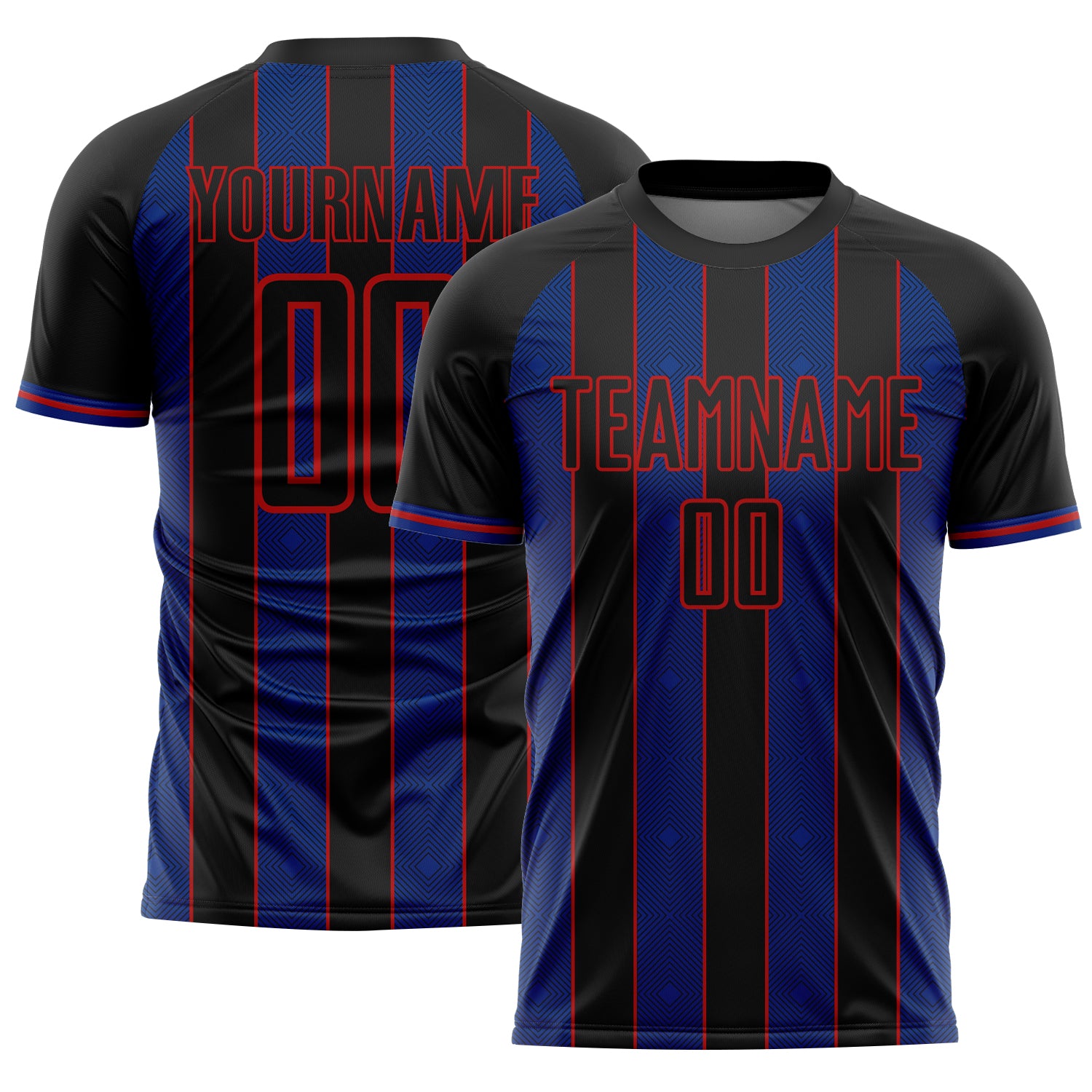 FansIdea Custom Black Royal-Red Pinstripe Line Sports Sublimation Soccer Uniform Jersey - $16.99 at Proof Eyewear