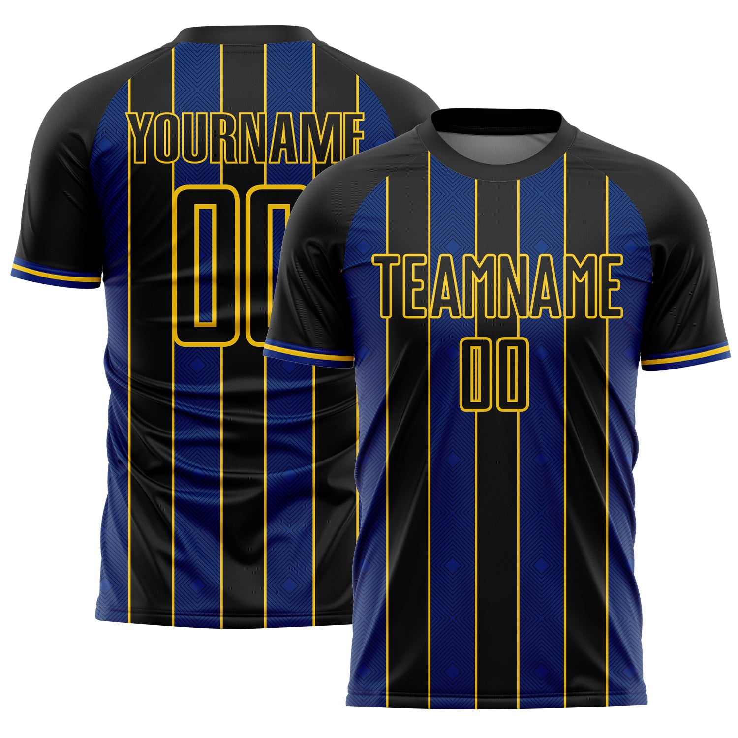 FansIdea Custom Black Royal-Yellow Pinstripe Line Sports Sublimation Soccer Uniform Jersey - $16.99 at Proof Eyewear