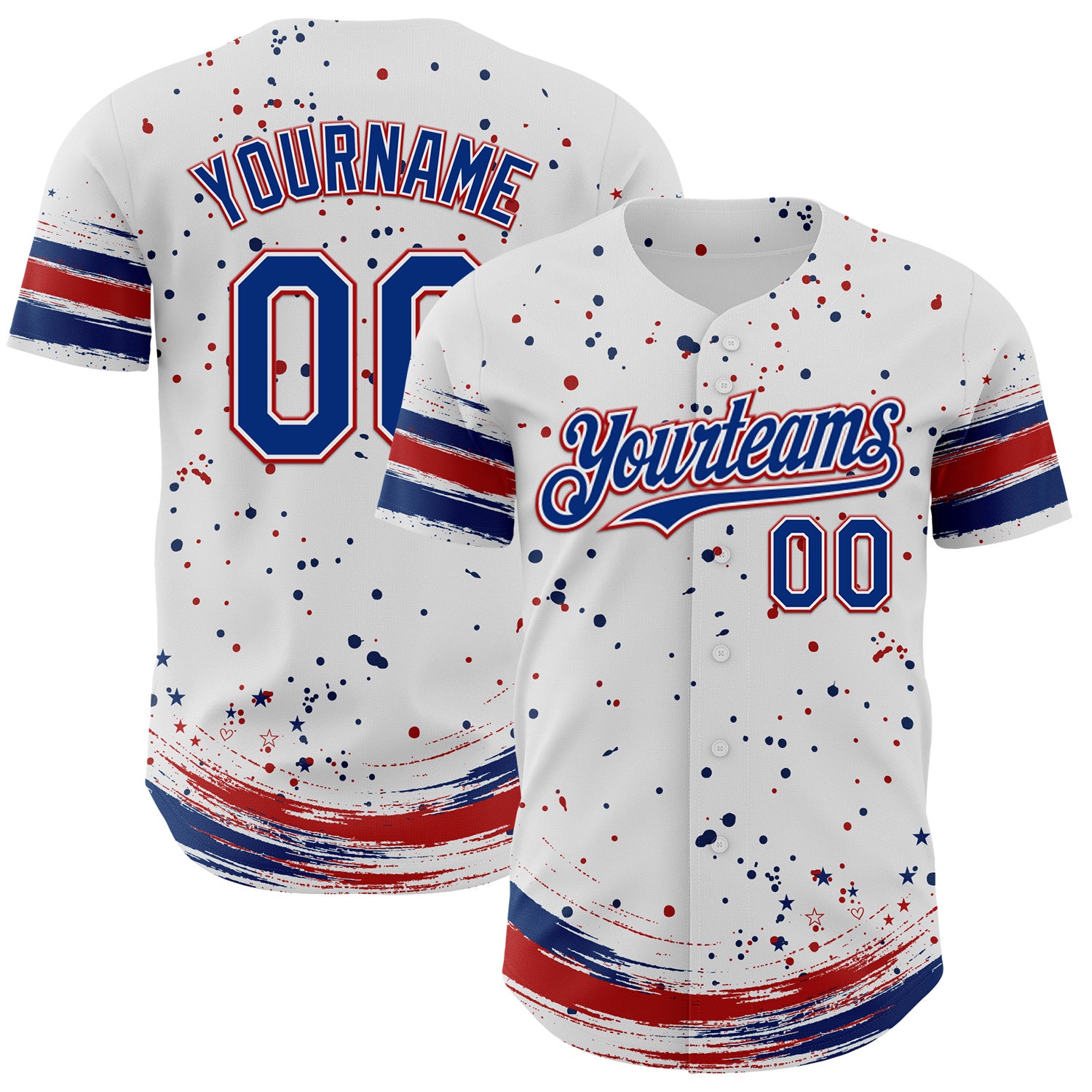 FansIdea Custom White Royal-Red Stars Paint Splatter Brush Stroke Authentic Baseball Jersey - $29.99 at Proof Eyewear