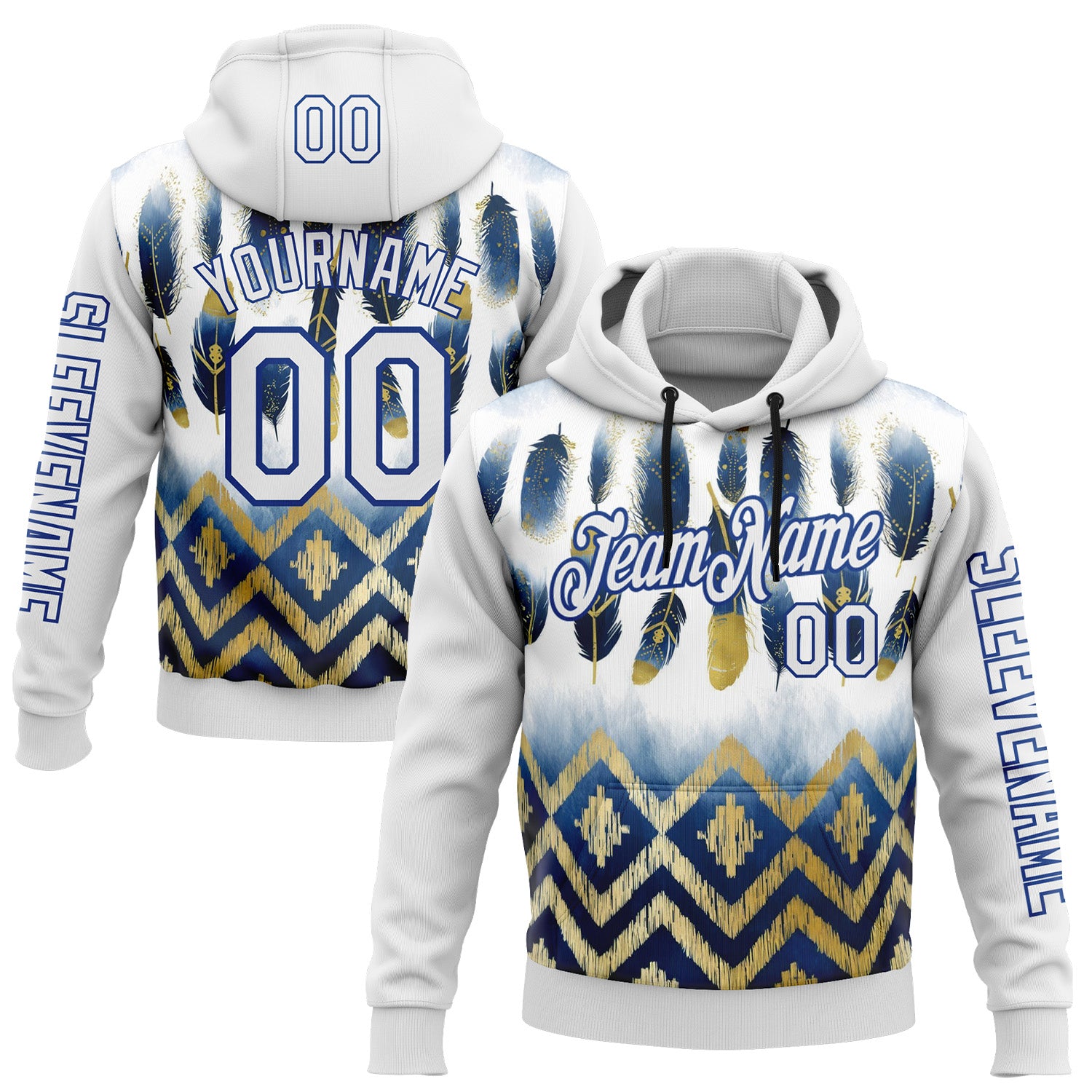 FansIdea Custom White Royal 3D Pattern Design Native American Tribal Sportswear Pullover Sweatshirt Hoodie - $32.99 at Proof Eyewear