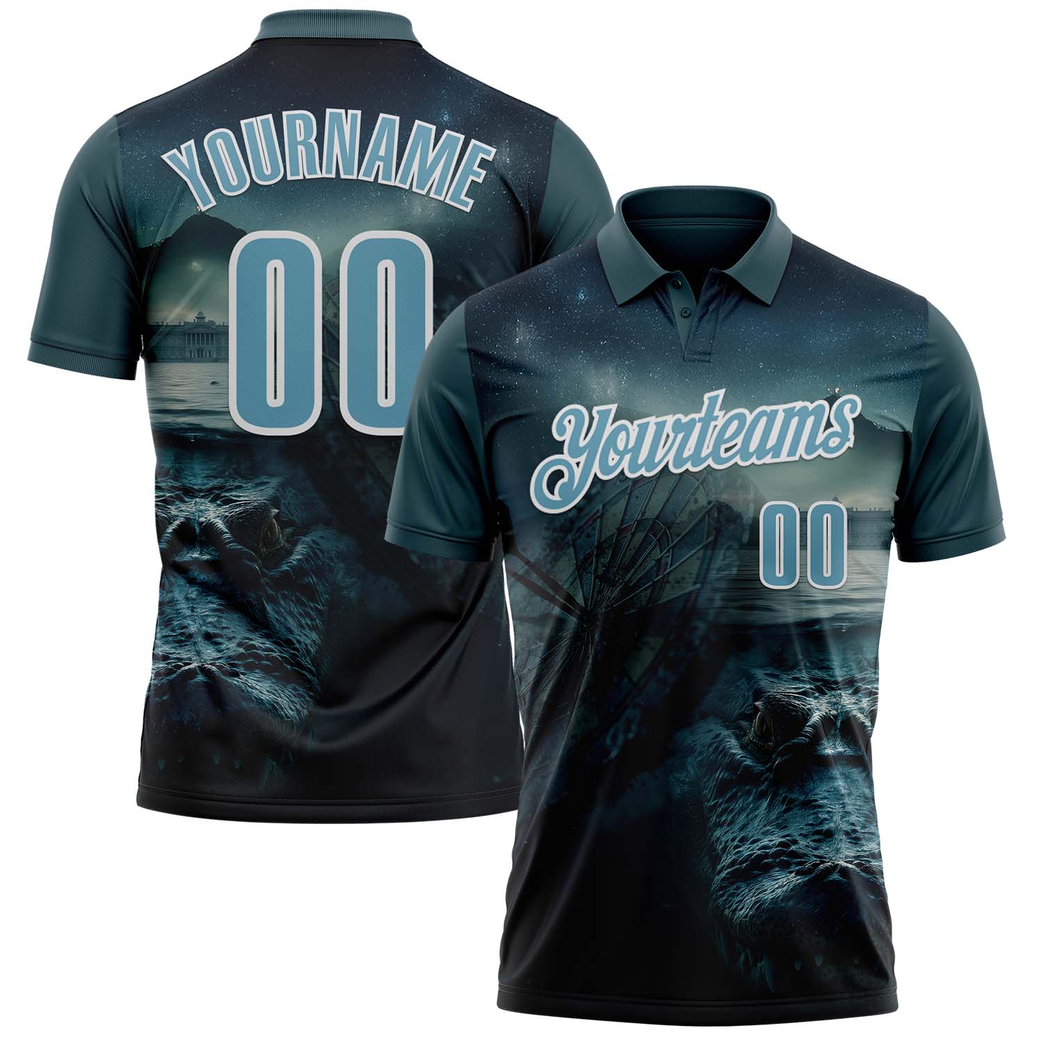 FansIdea Custom Blue Shadow Blue-White Darts Crocodile Dartboard Performance Polo Shirt - $19.99 at Proof Eyewear