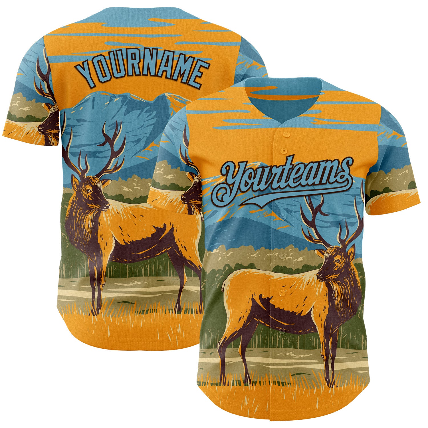 Fansidea-artist-collabs Custom Yellow Brown-Shadow Blue Aloysius Patrimonio Elk In Rocky Mountain National Park WPA Authentic Baseball Jersey - $34.99 at Proof Eyewear
