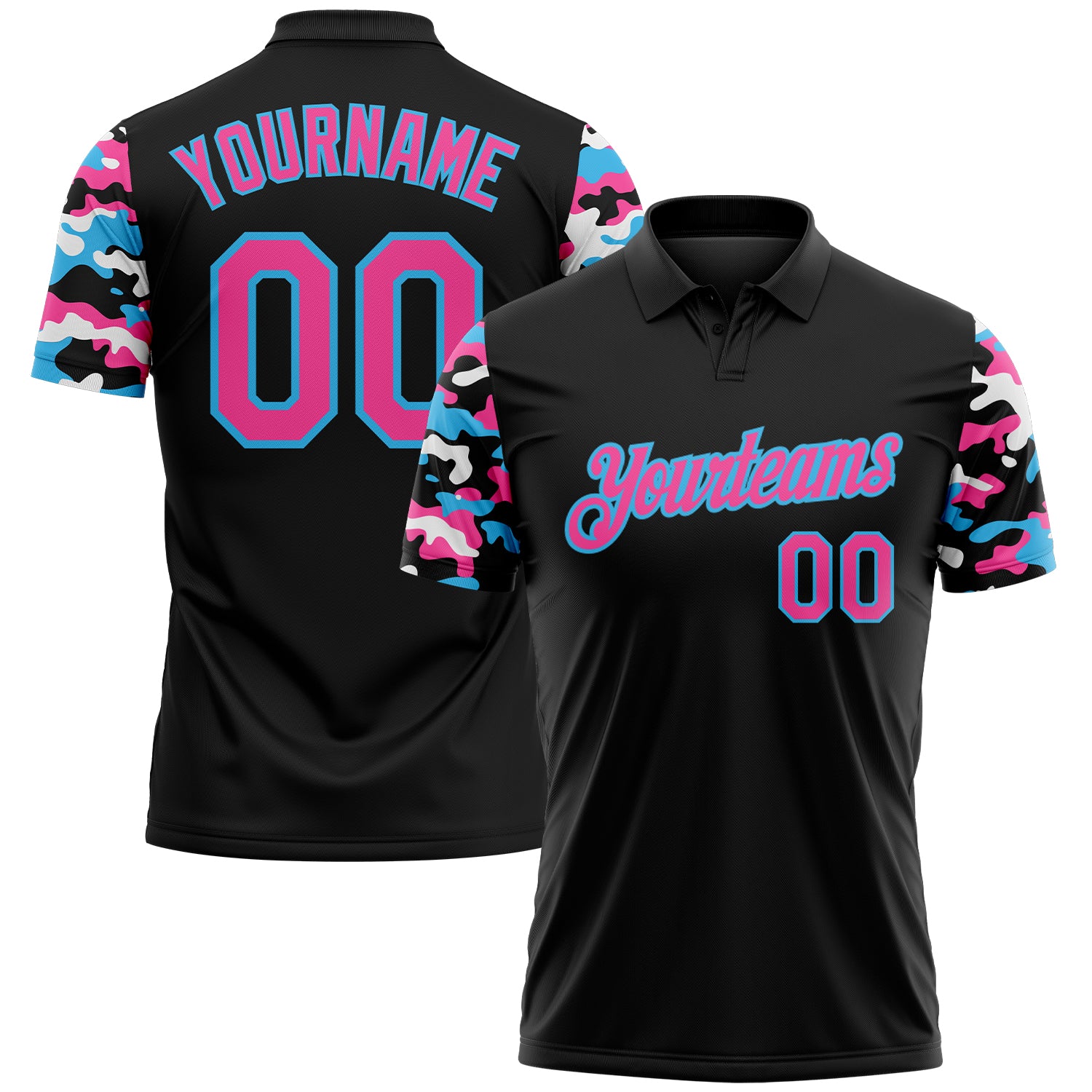 FansIdea Custom Black Pink Sky Blue-White Digital Camo Two Tone Performance Polo Shirt - $19.99 at Proof Eyewear