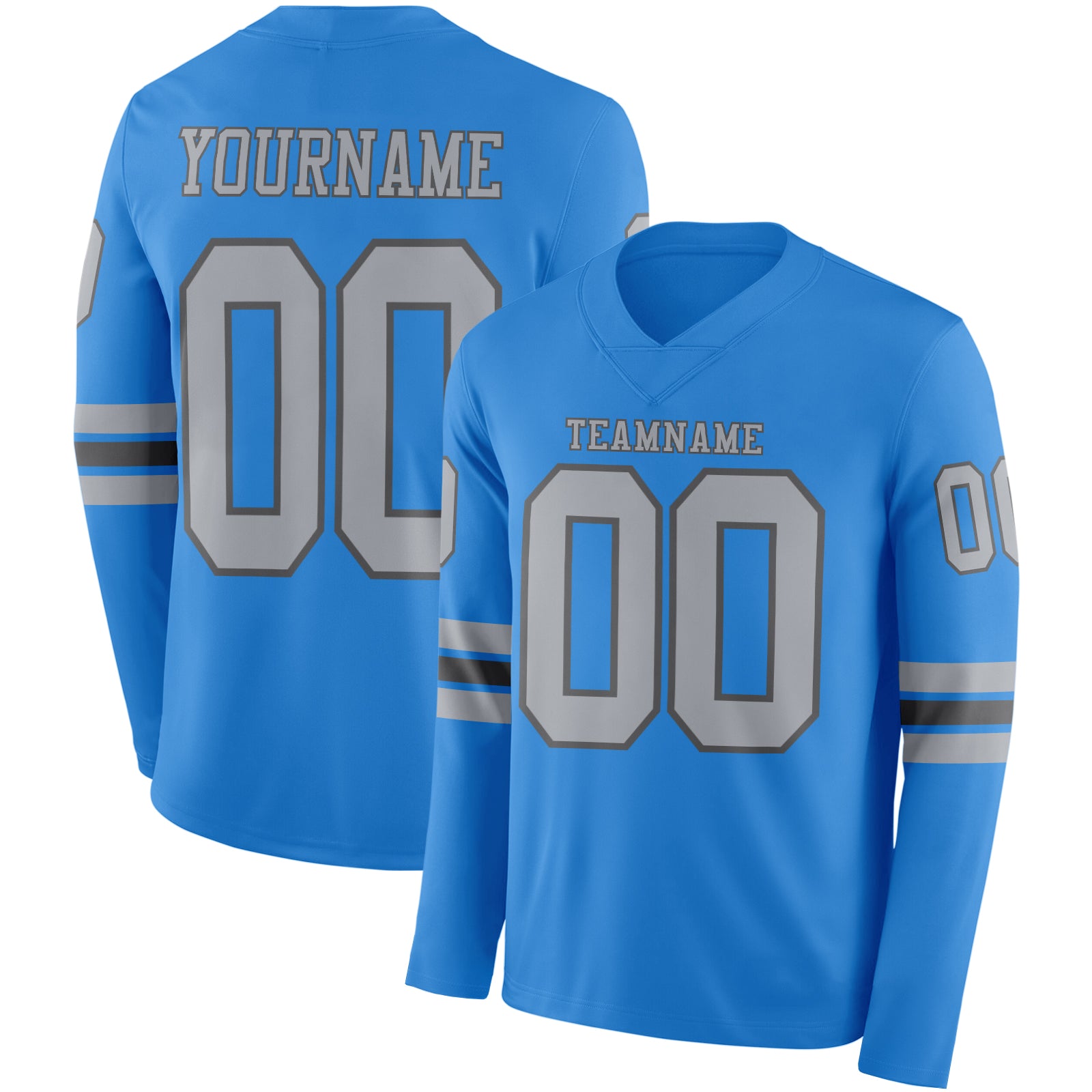 FansIdea Custom Powder Blue Gray-Steel Gray Long Sleeve Authentic Football Jersey - $24.99 at Proof Eyewear