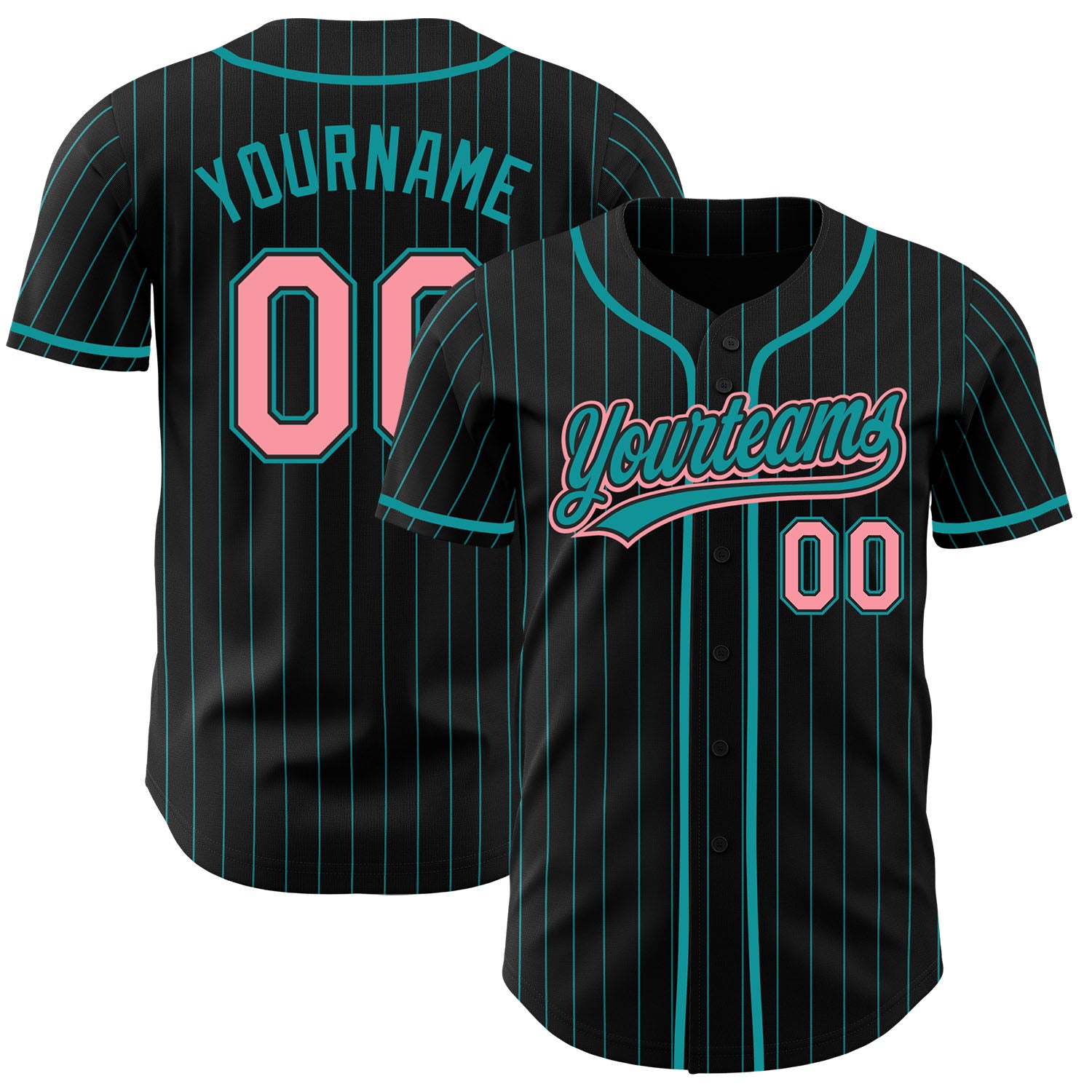 FansIdea Custom Black Teal Pinstripe-Medium Pink Authentic Baseball Jersey - $27.99 at Proof Eyewear