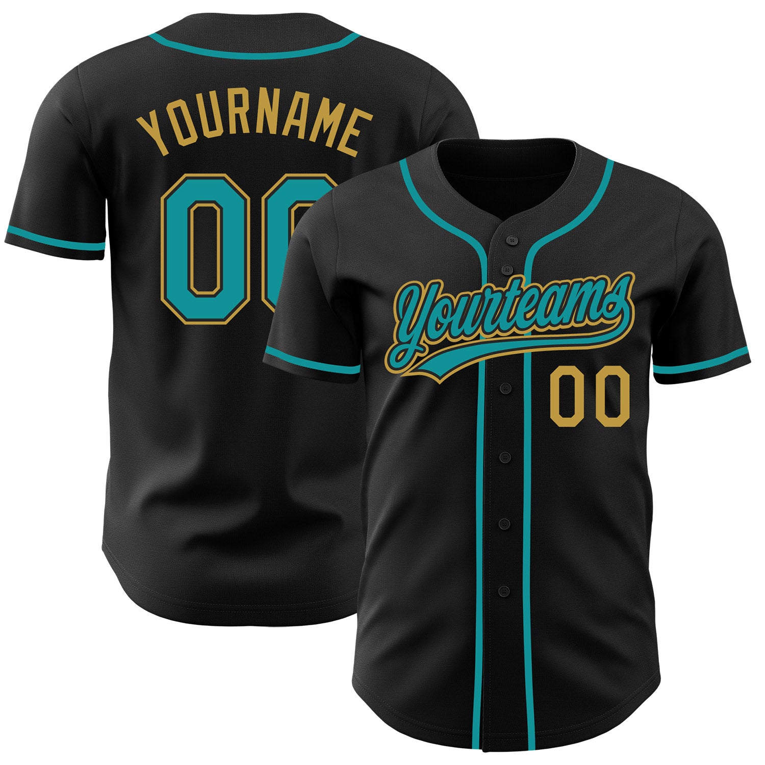 FansIdea Custom Black Teal-Old Gold Authentic Baseball Jersey - $27.99 at Proof Eyewear