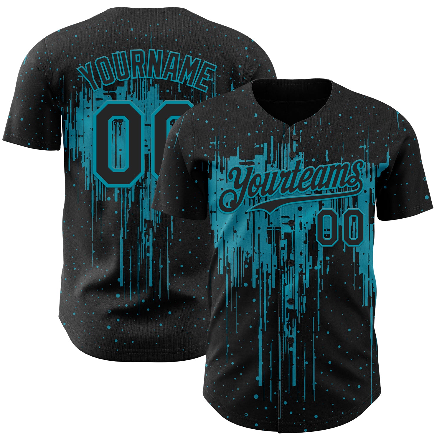 FansIdea Custom Black Teal Dripping Splatter Paint Authentic Baseball Jersey - $29.99 at Proof Eyewear