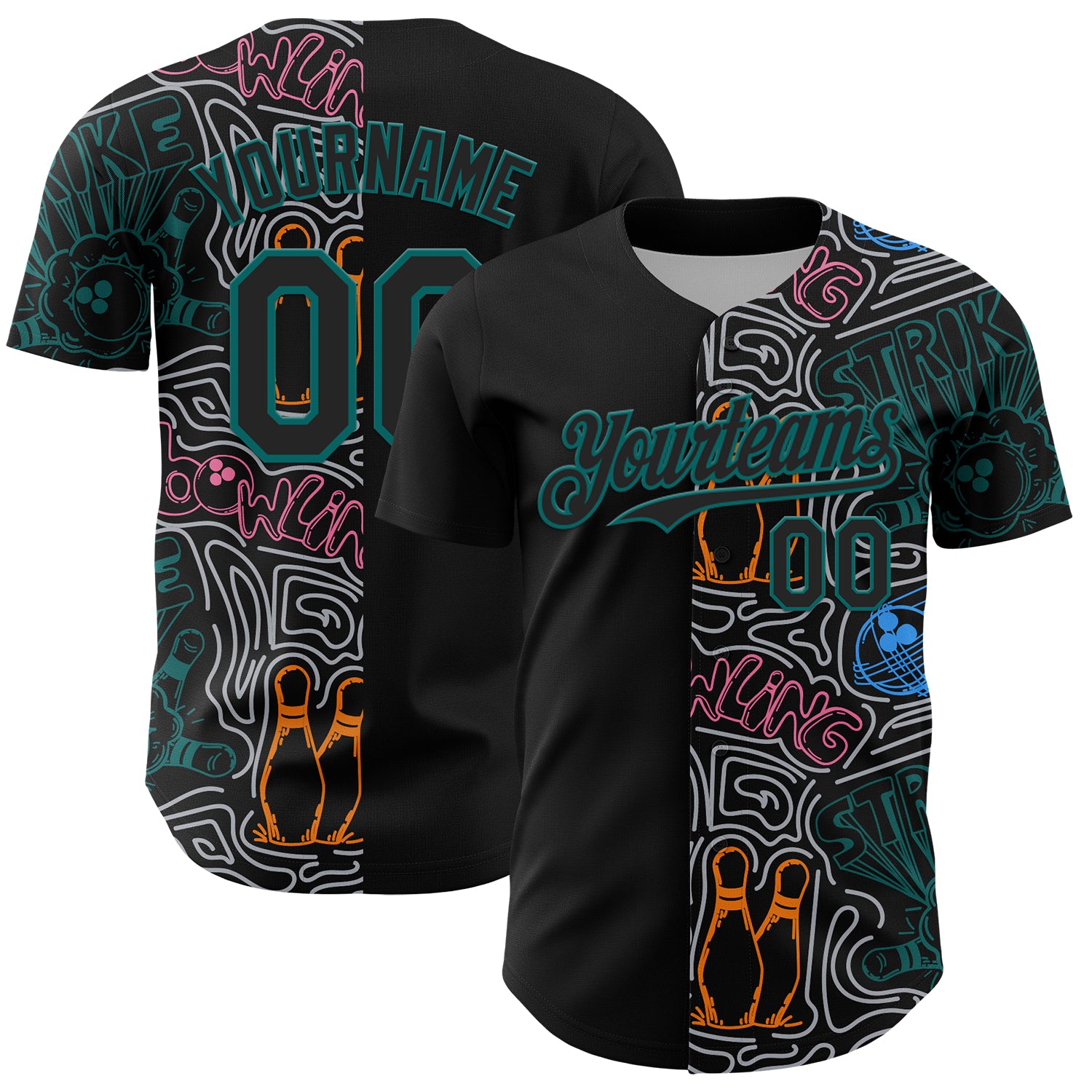 FansIdea Custom Black Teal-Gray Bowling Doodle Split Authentic Baseball Jersey - $29.99 at Proof Eyewear