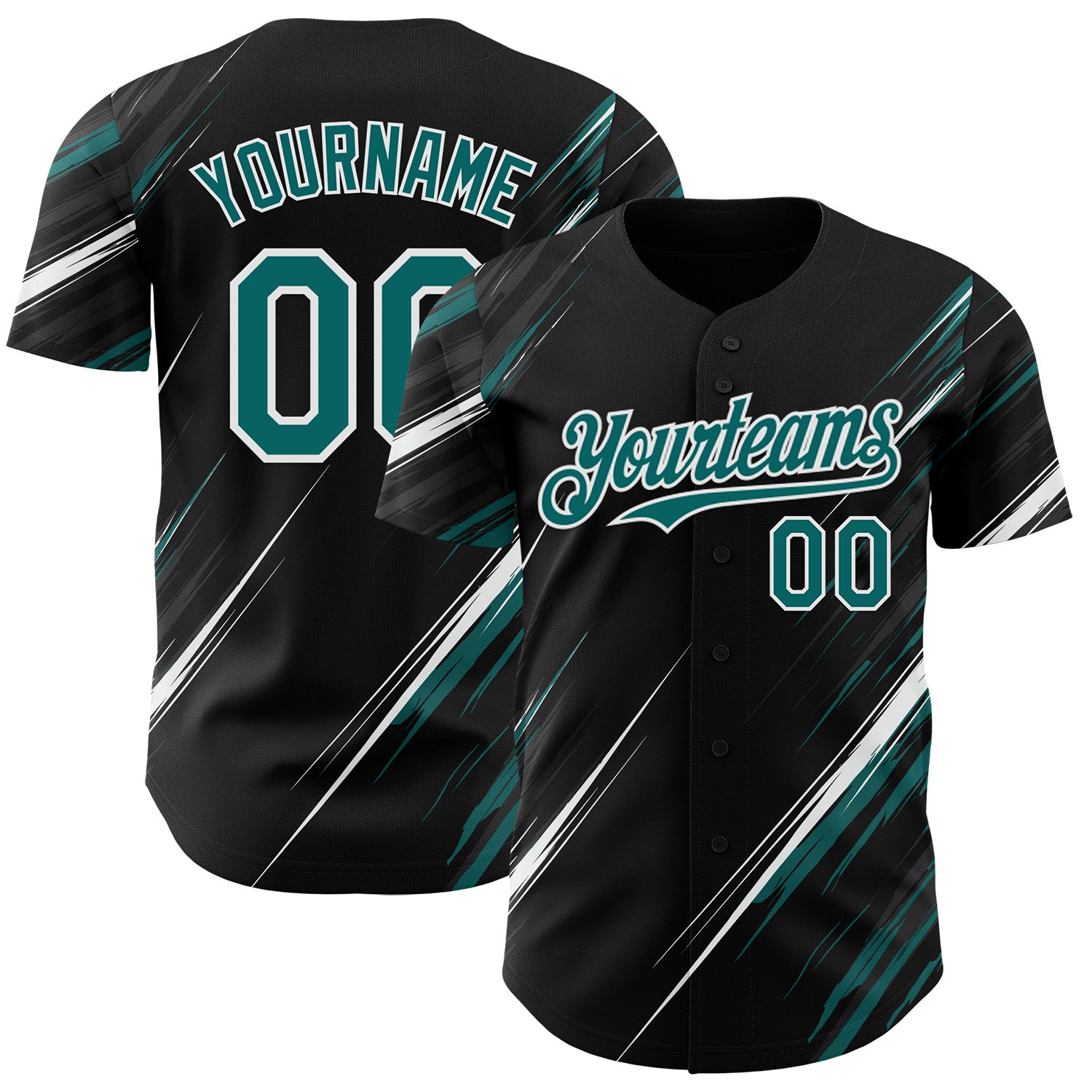 FansIdea Custom Black Teal-White Diagonal Scratch Brush Stroke Authentic Baseball Jersey - $29.99 at Proof Eyewear