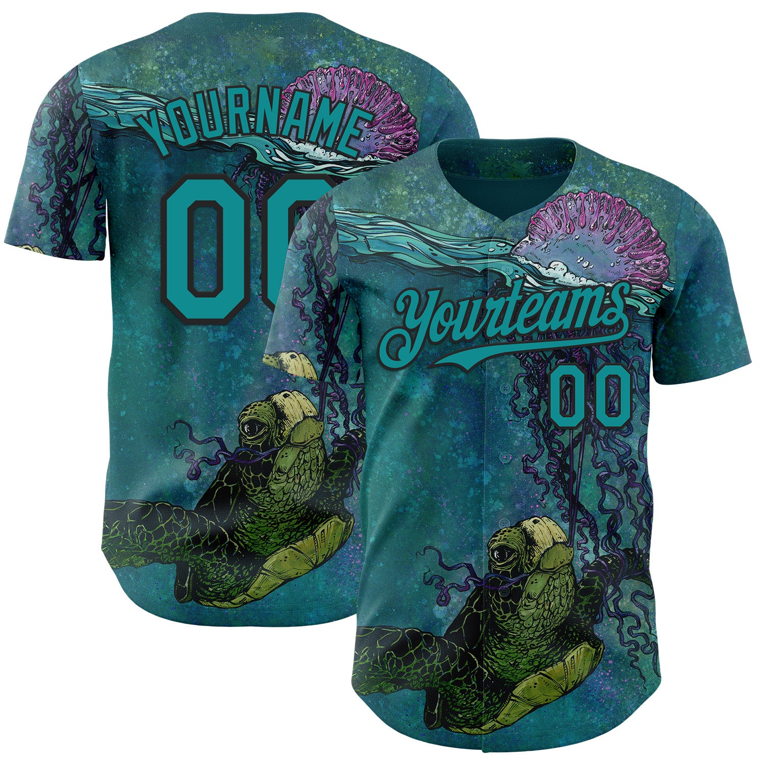 Fansidea-artist-collabs Custom Blue Teal-Black David Lozeau Turtle Buddy And Jelly Authentic Baseball Jersey - $34.99 at Proof Eyewear