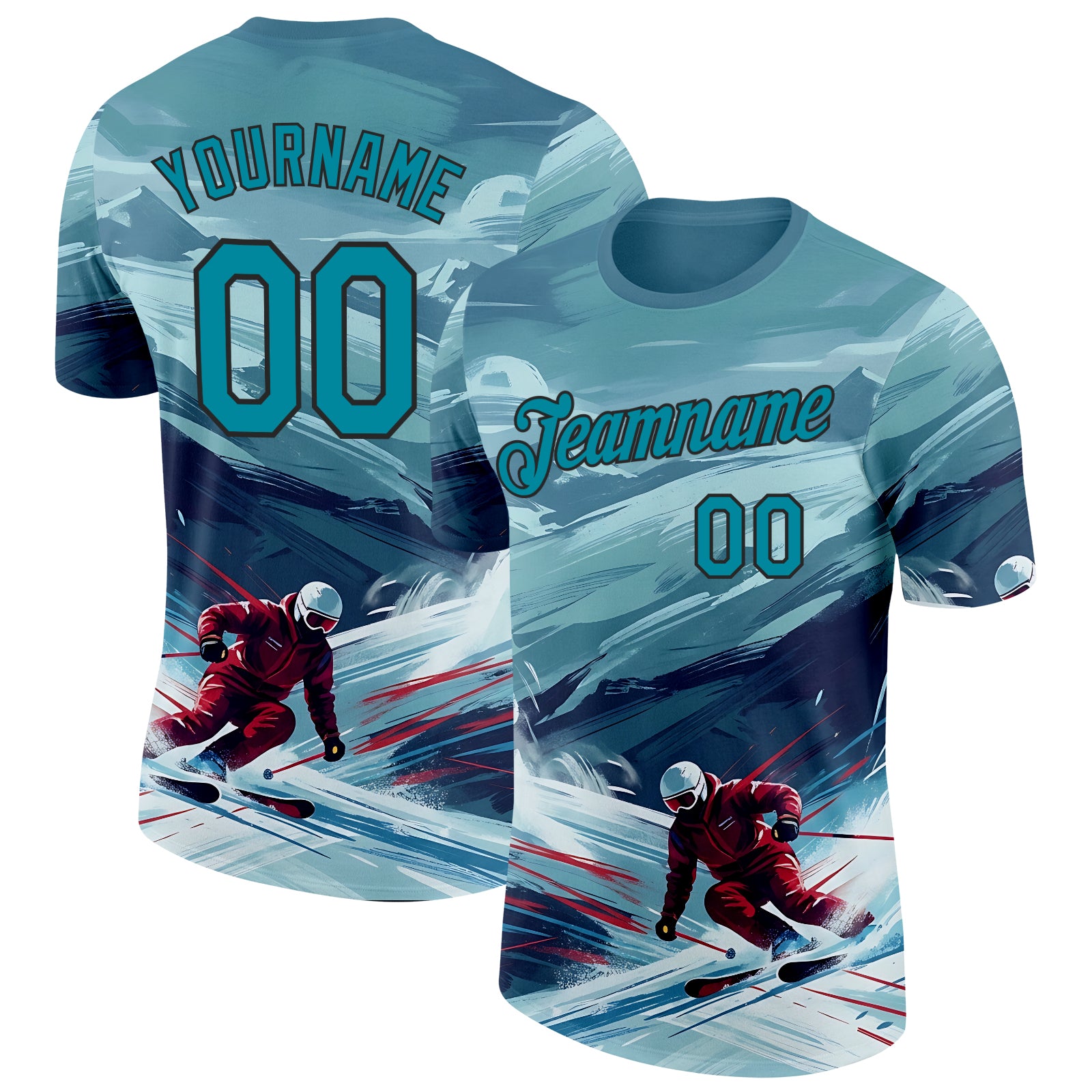 FansIdea Custom Blue Teal-Black Skiing Performance T-Shirt - $14.99 at Proof Eyewear