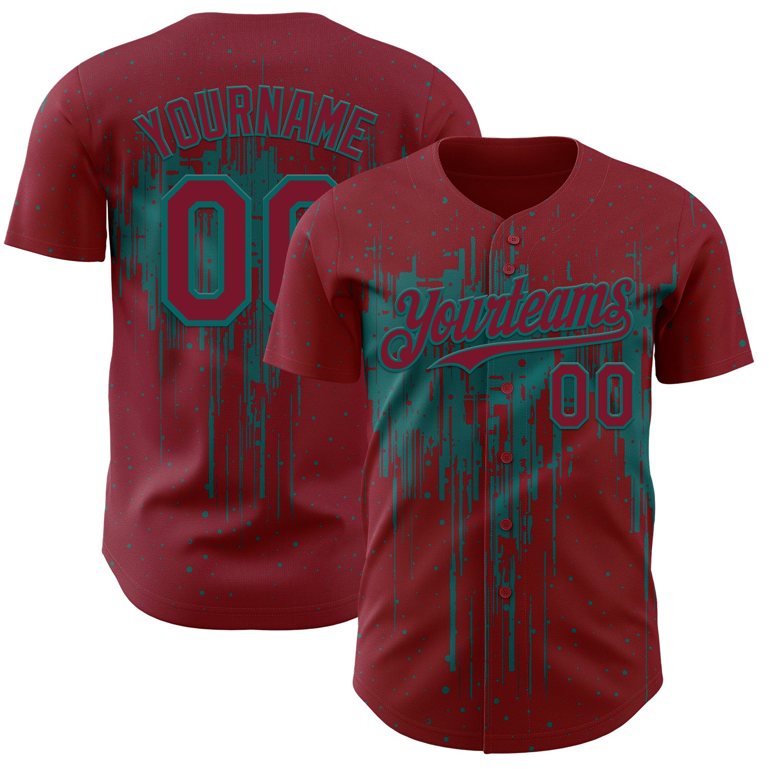 FansIdea Custom Crimson Teal Dripping Splatter Paint Authentic Baseball Jersey - $29.99 at Proof Eyewear