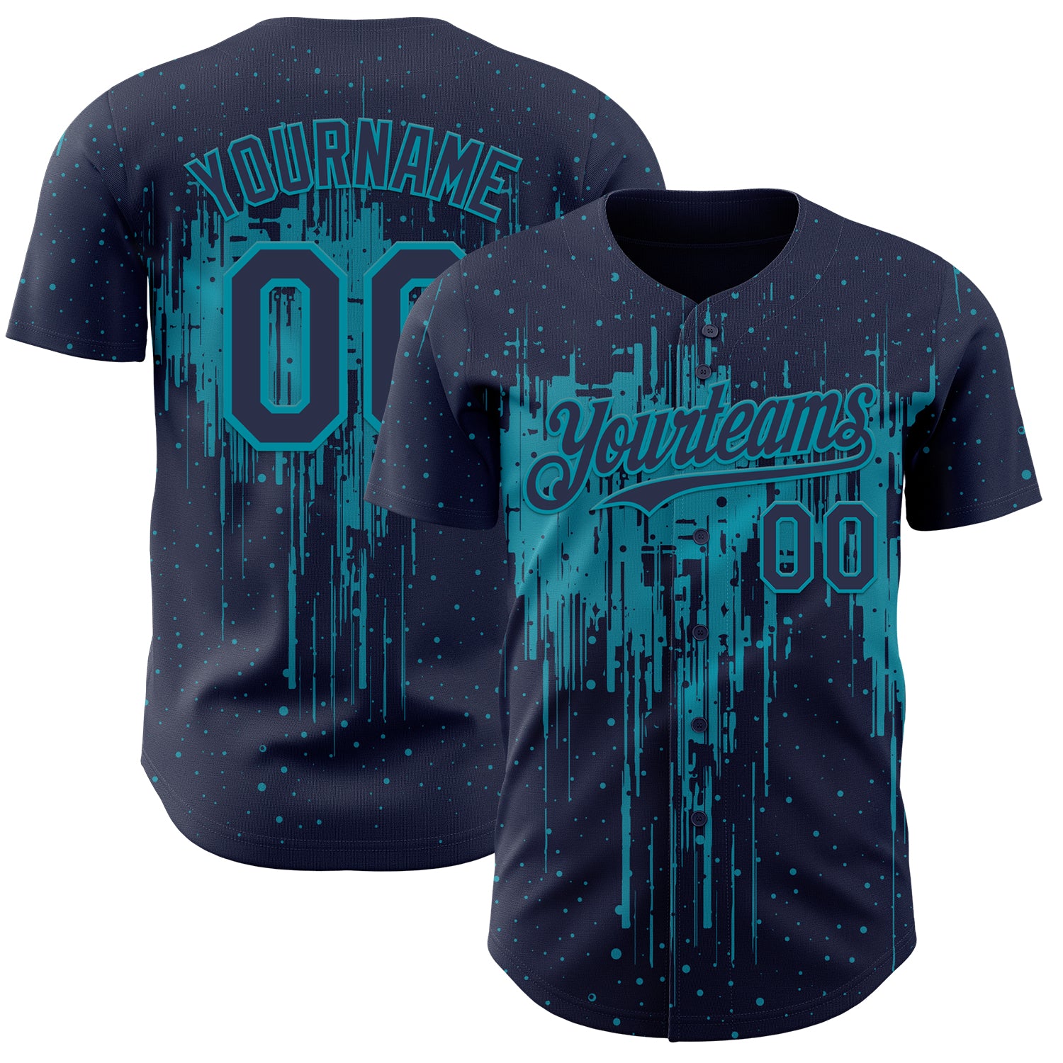 FansIdea Custom Navy Teal Dripping Splatter Paint Authentic Baseball Jersey - $29.99 at Proof Eyewear