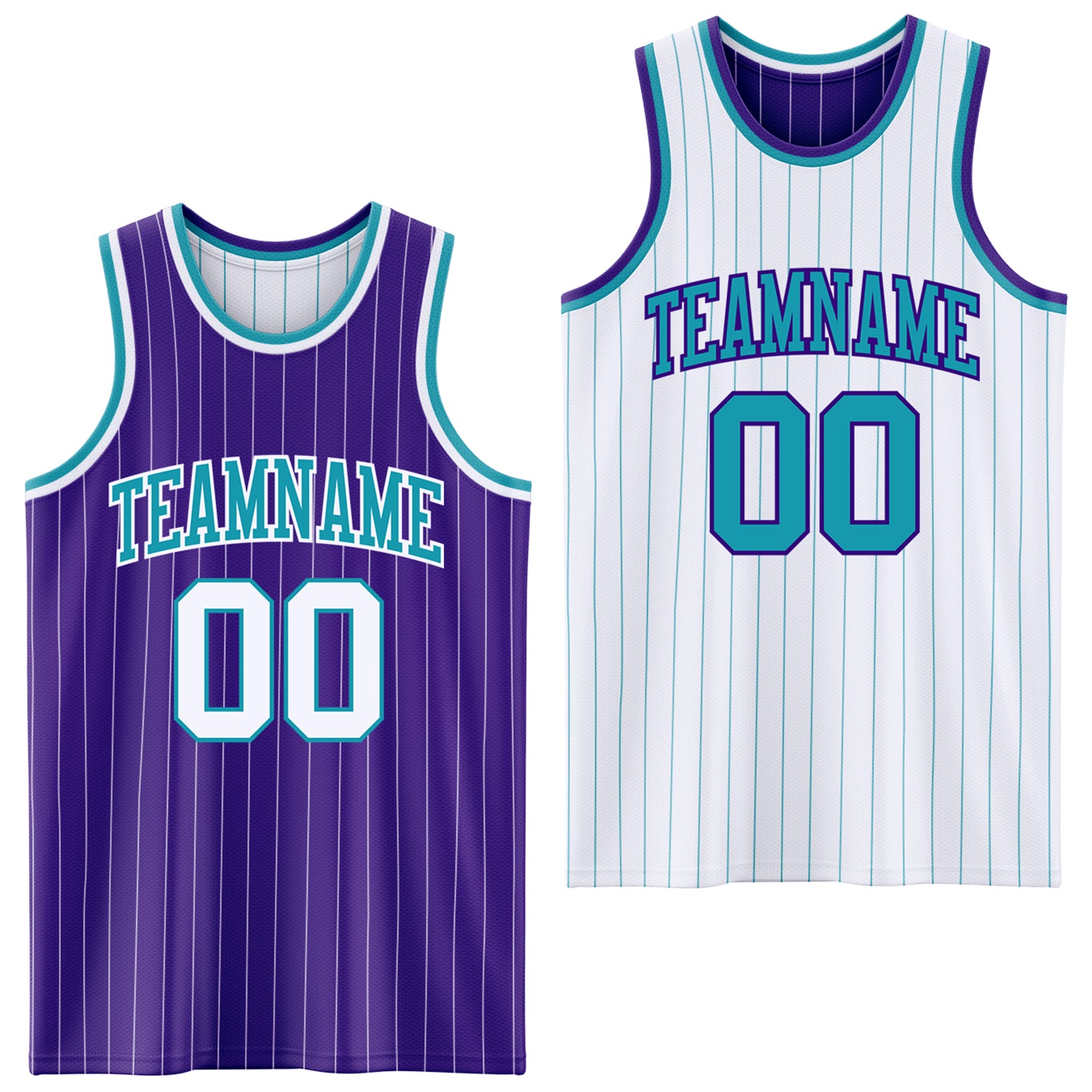 FansIdea Custom Purple White Pinstripe-Teal Reversible Double Side Sublimation Basketball Set Jersey - $17.99 at Proof Eyewear