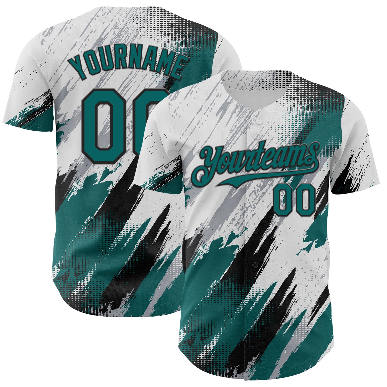 FansIdea Custom White Teal Gray-Black Diagonal Grunge Brush Stroke Halftone Authentic Baseball Jersey - $29.99 at Proof Eyewear