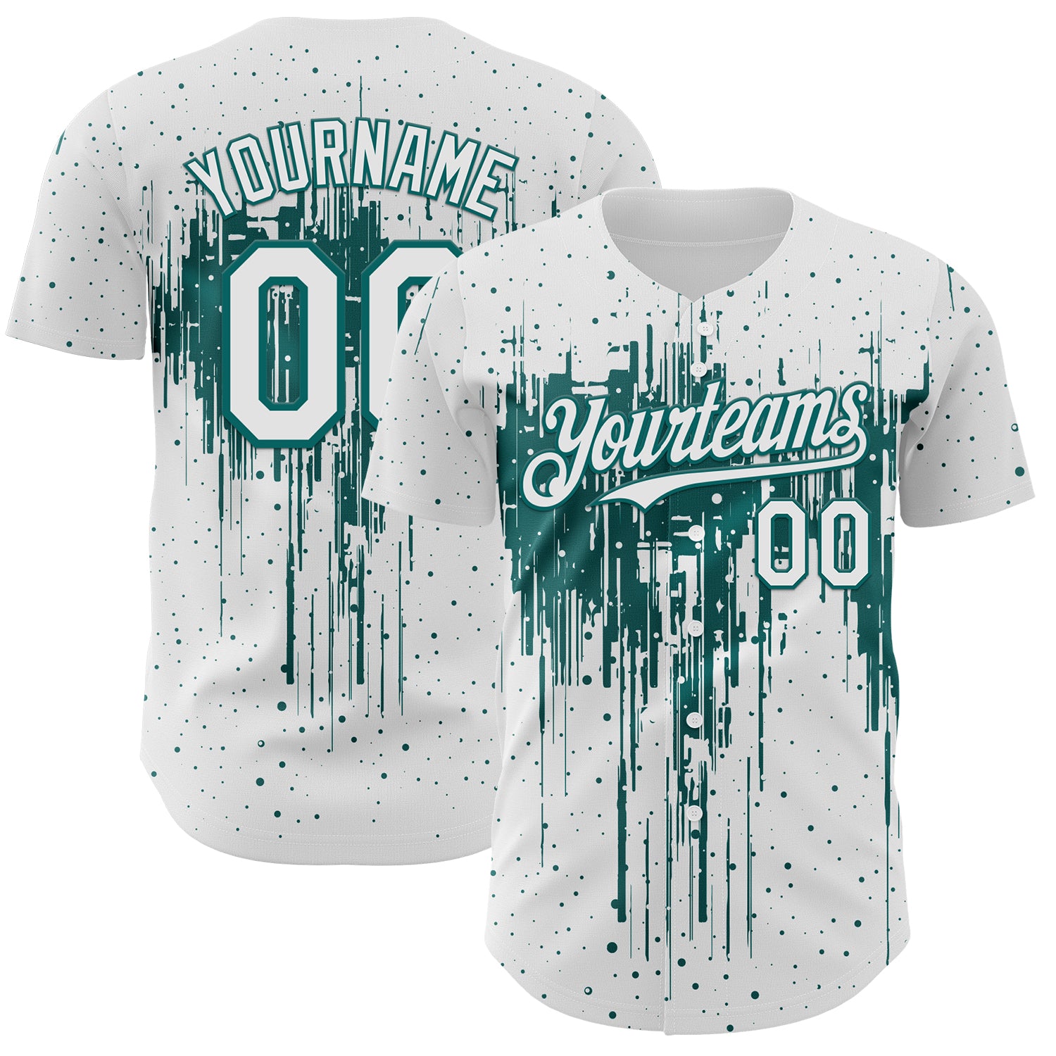 FansIdea Custom White Teal Dripping Splatter Paint Authentic Baseball Jersey - $29.99 at Proof Eyewear