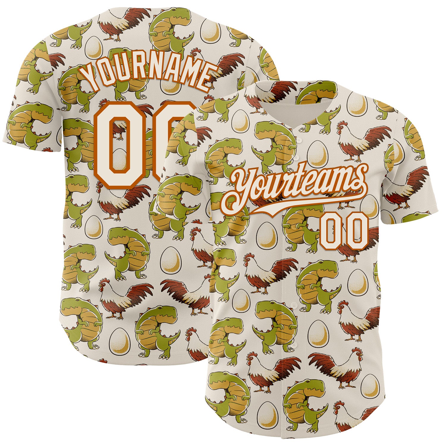 Fansidea-group-collabs Custom Cream Cream-Texas Orange 3D Tobe Fonseca Egg Chicken and Dinossaur Authentic Baseball Jersey - $34.99 at Proof Eyewear