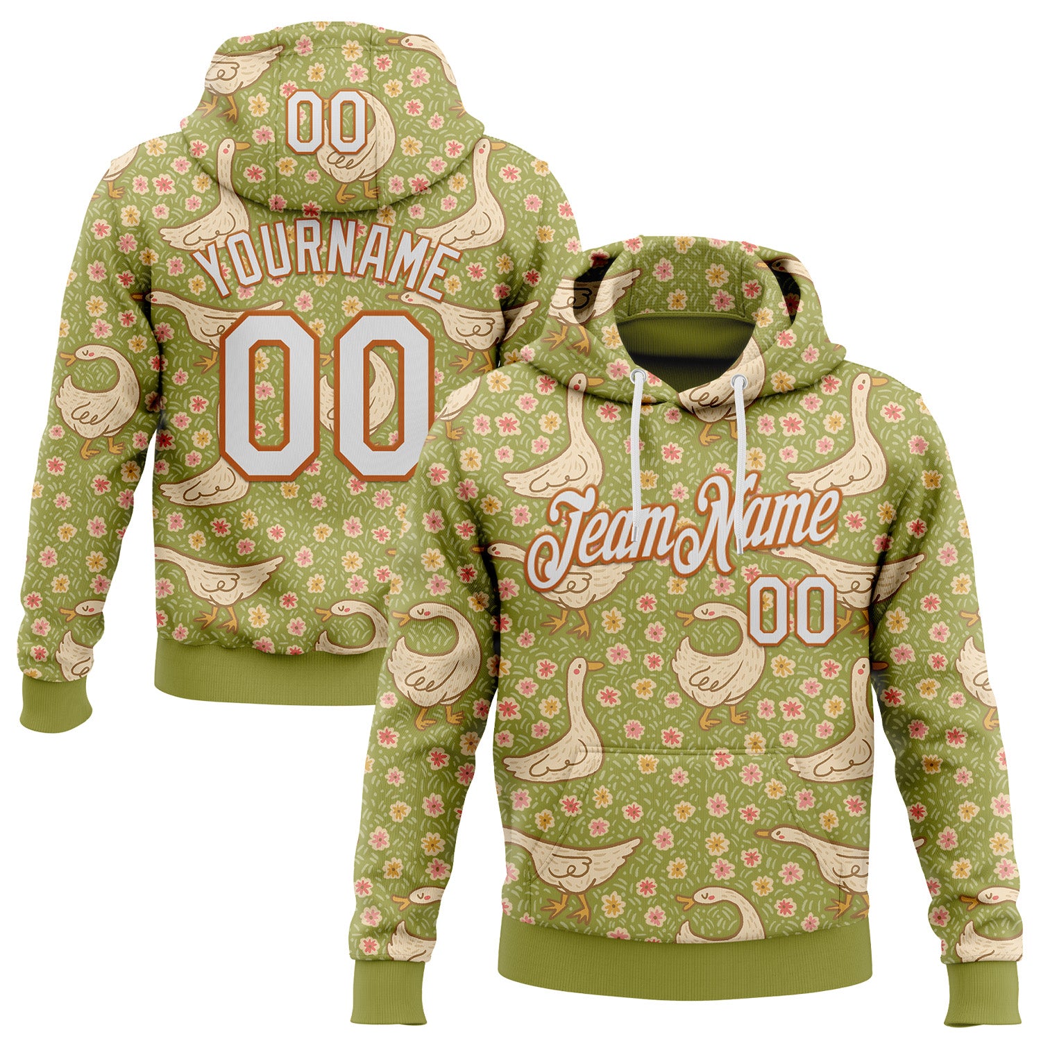 Fansidea-artist-collabs Custom Stitched Green White-Texas Orange 3D Emi Bee Meadow Goose Sports Pullover Sweatshirt Hoodie - $37.99 at Proof Eyewear