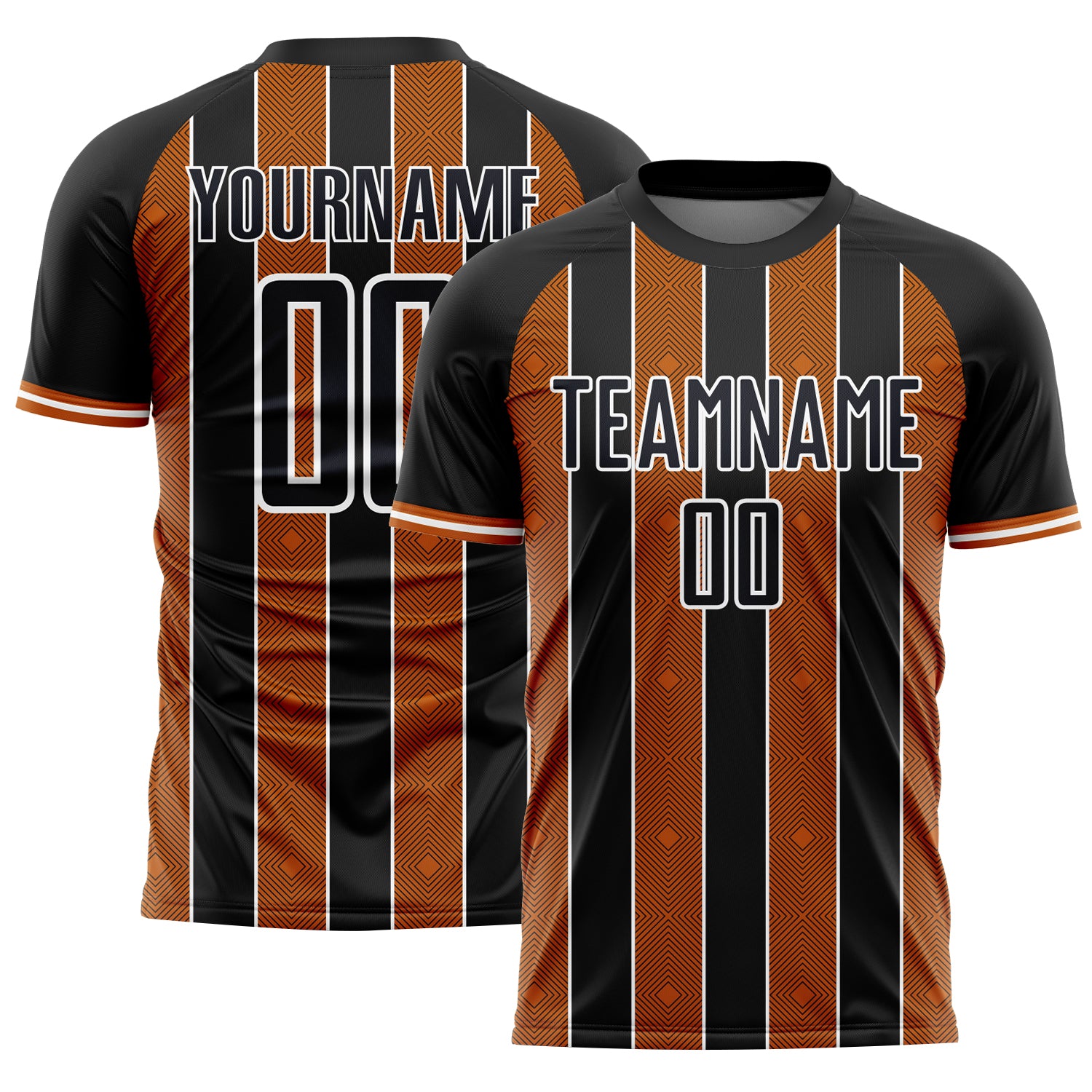 FansIdea Custom Black Texas Orange-White Pinstripe Line Sports Sublimation Soccer Uniform Jersey - $16.99 at Proof Eyewear