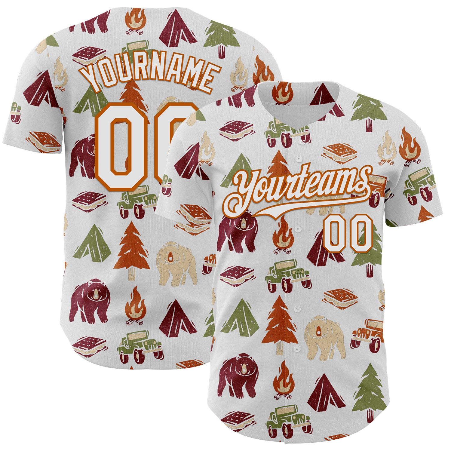 Fansidea-group-collabs Custom White White-Texas Orange 3D Tobe Fonseca Camping Tree Fire Smores Tents Authentic Baseball Jersey - $34.99 at Proof Eyewear