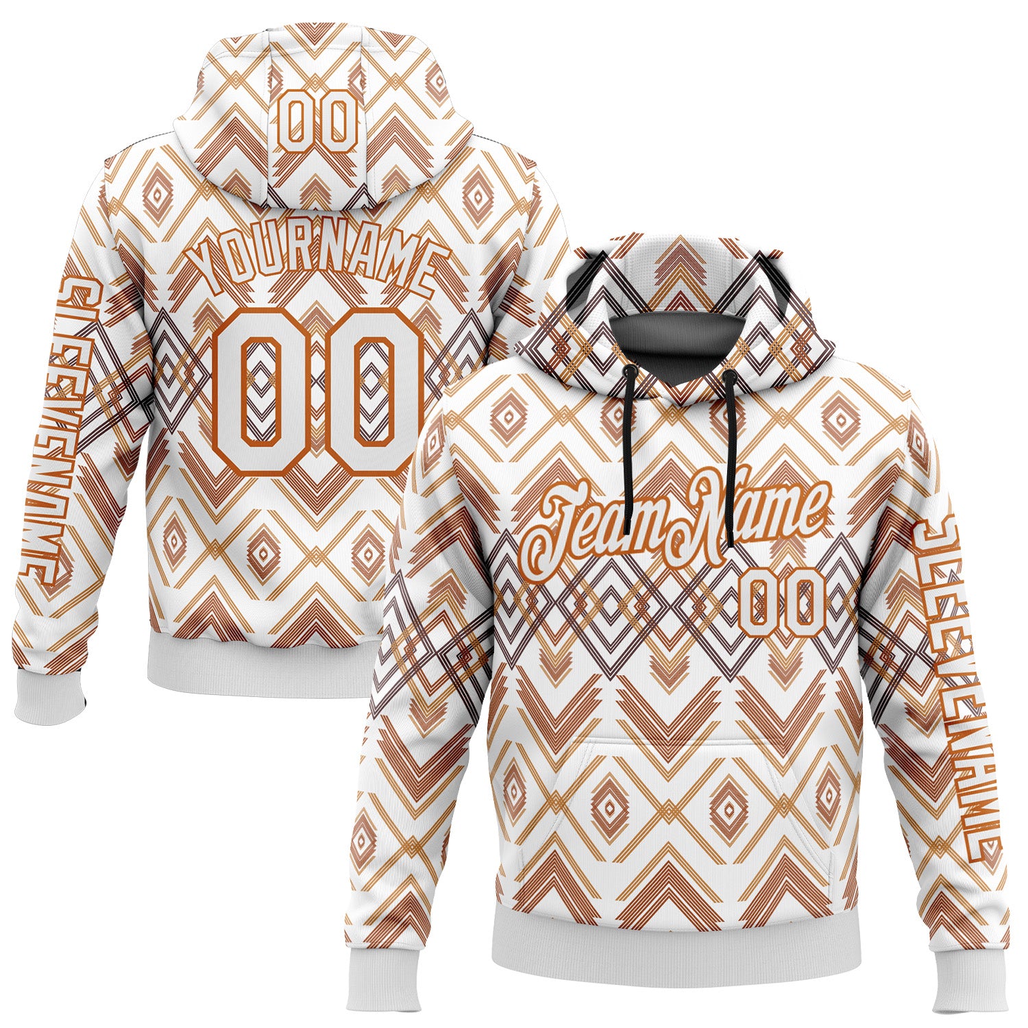 FansIdea Custom White Texas Orange-Black 3D Pattern Design Western Cowboy Tribal Ethnic Sports Pullover Sweatshirt Hoodie - $32.99 at Proof Eyewear