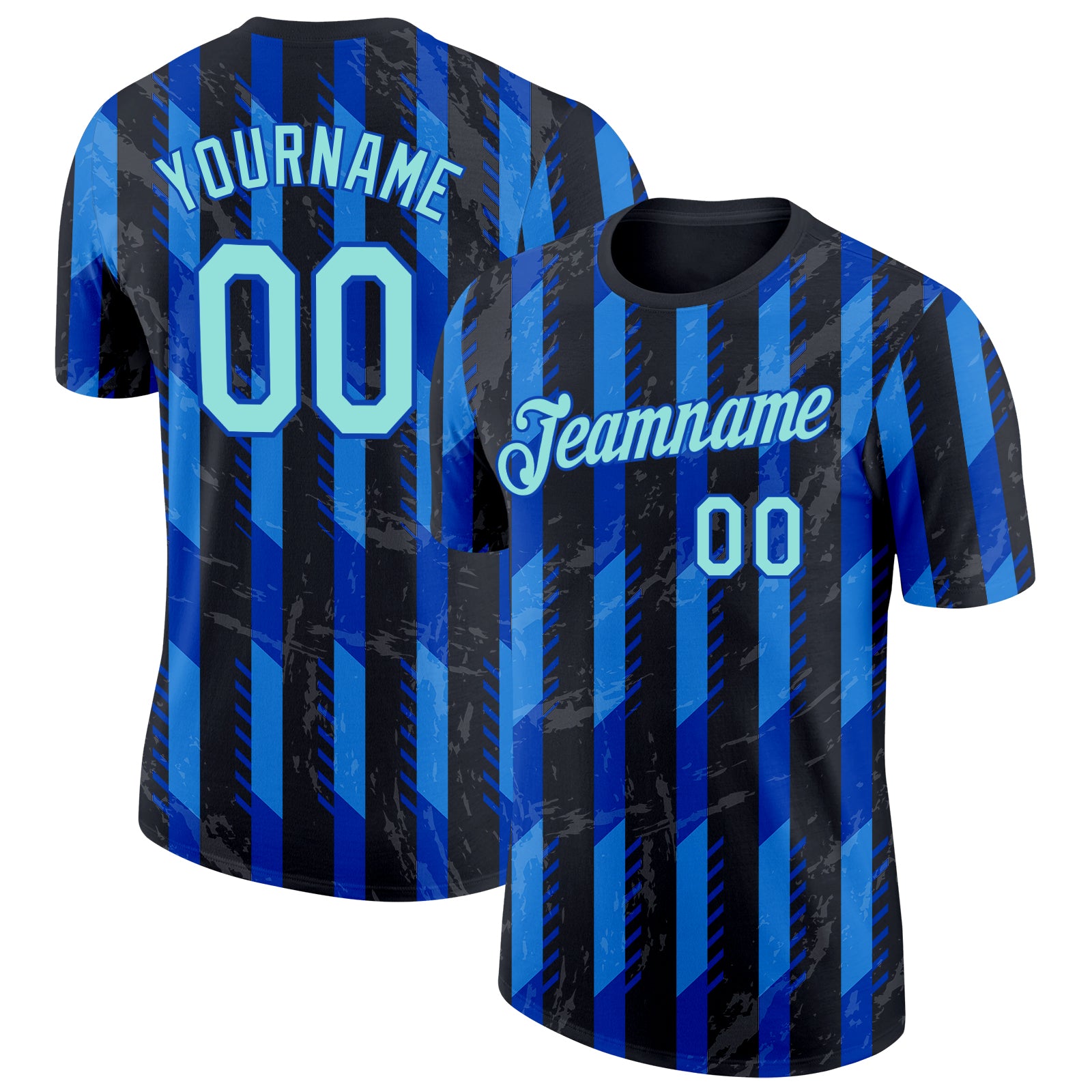 FansIdea Custom Black Ice Blue-Thunder Blue Italy Stripe Soccer Jersey Performance T-Shirt - $14.99 at Proof Eyewear