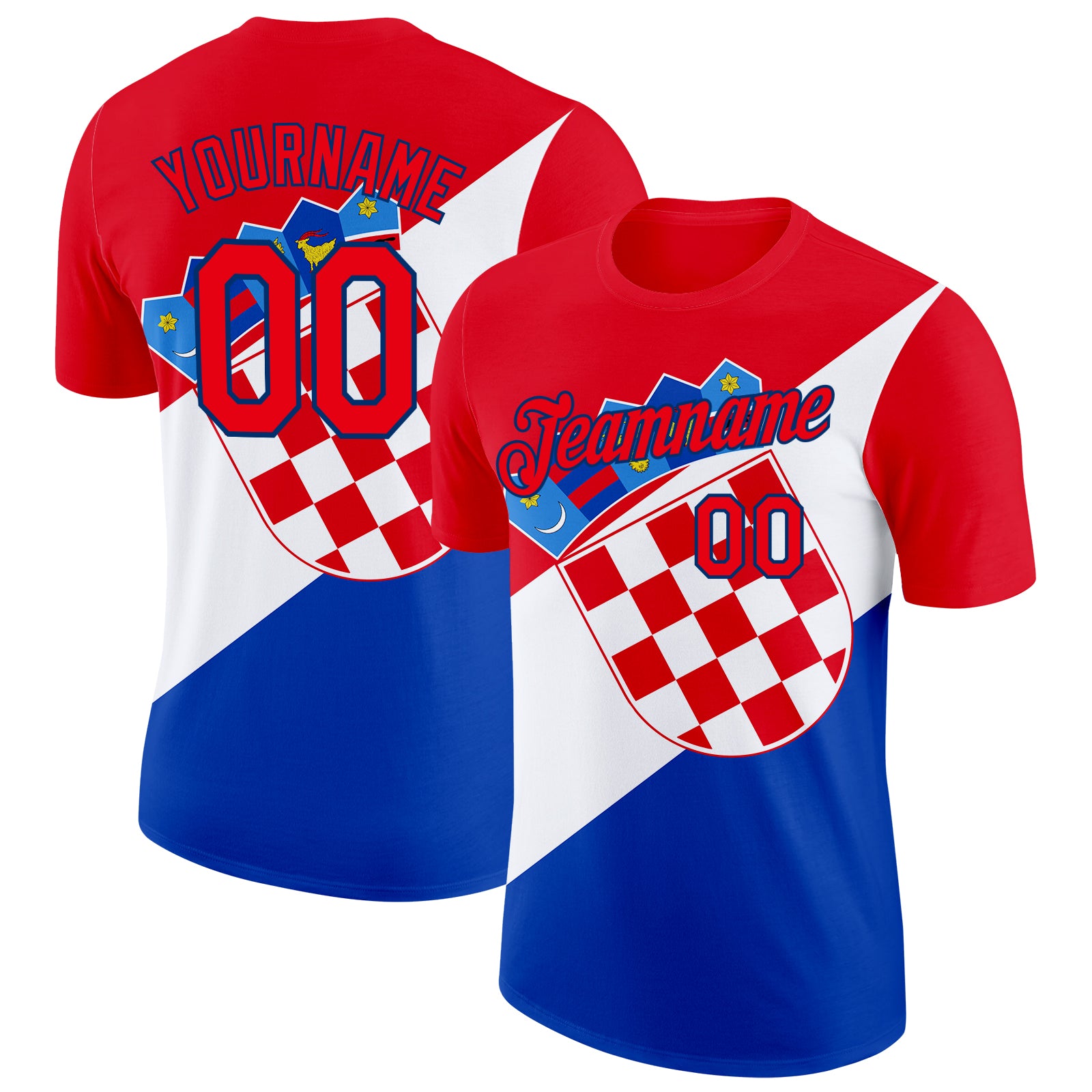 FansIdea Custom Fire Red US Navy Blue White-Blue Croatia Flag Performance T-Shirt - $14.99 at Proof Eyewear
